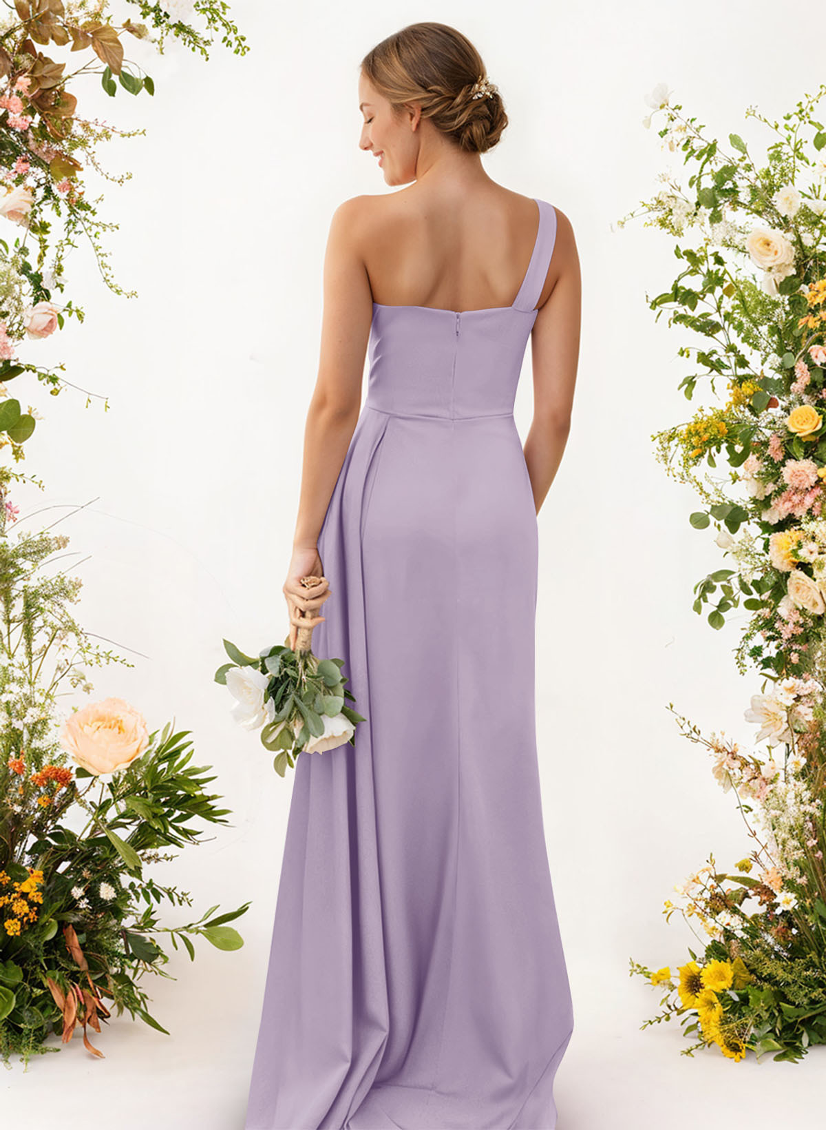 One-Shoulder Trumpet/Mermaid Elastic Satin Bridesmaid Dresses, product image 3