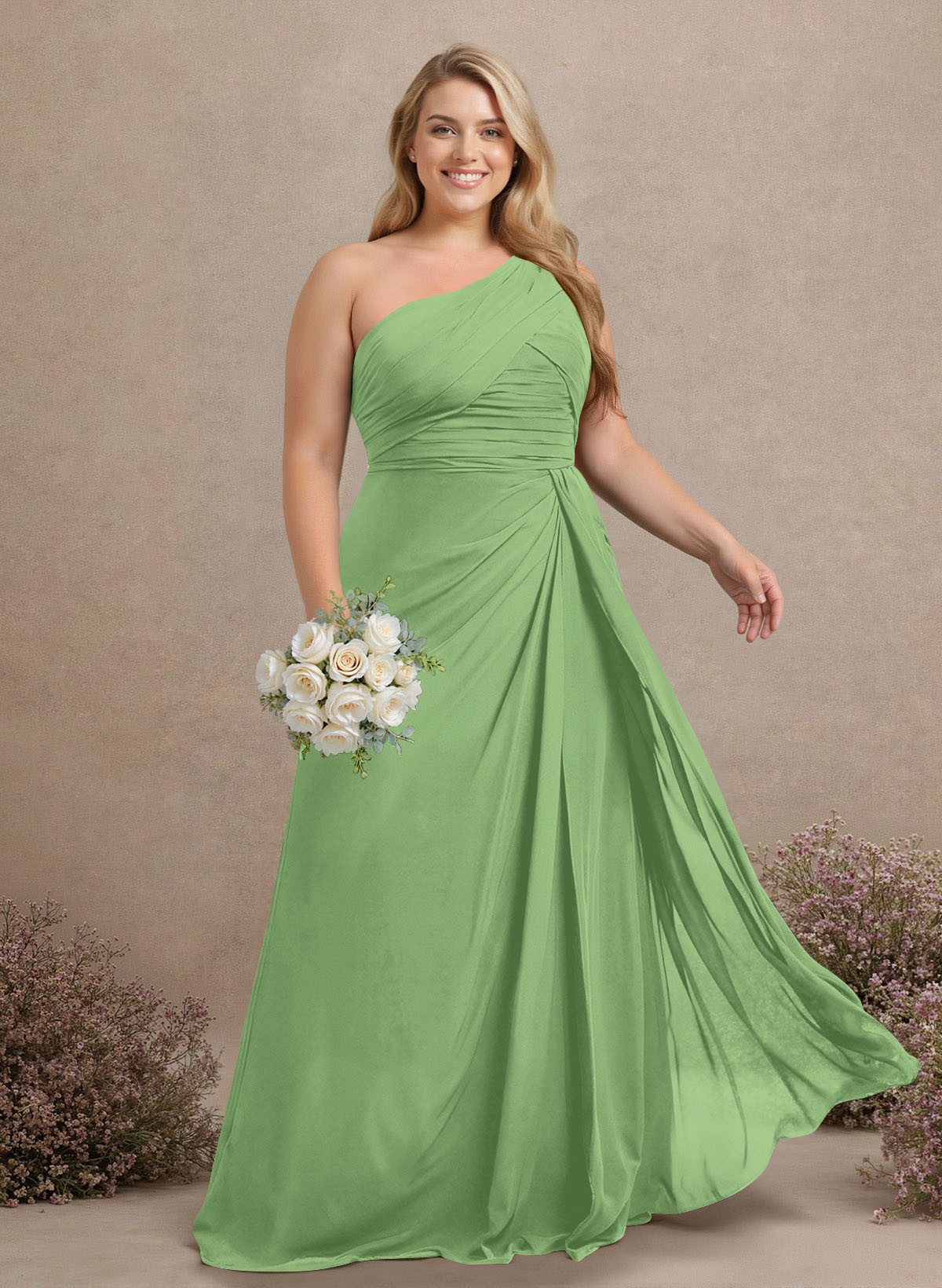 A-Line One-Shoulder Sleeveless Chiffon Bridesmaid Dresses With High Split, product image 335