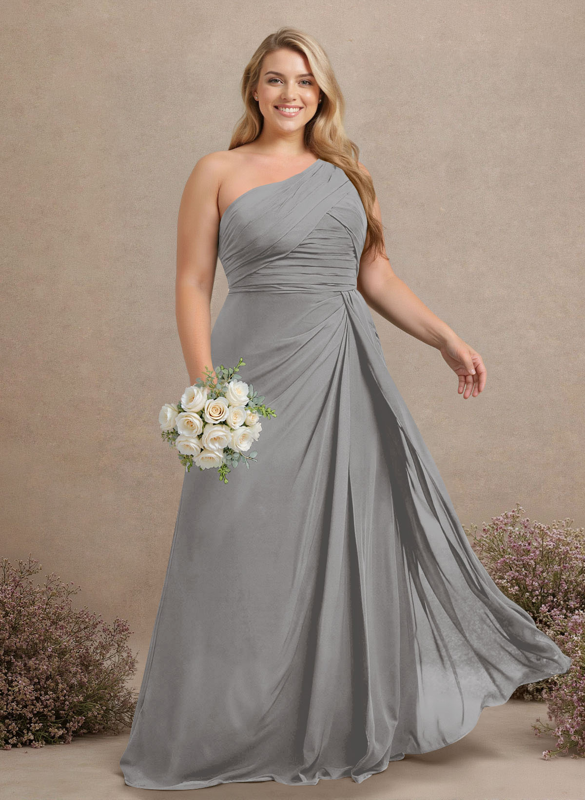 A-Line One-Shoulder Sleeveless Chiffon Bridesmaid Dresses With High Split, product image 317