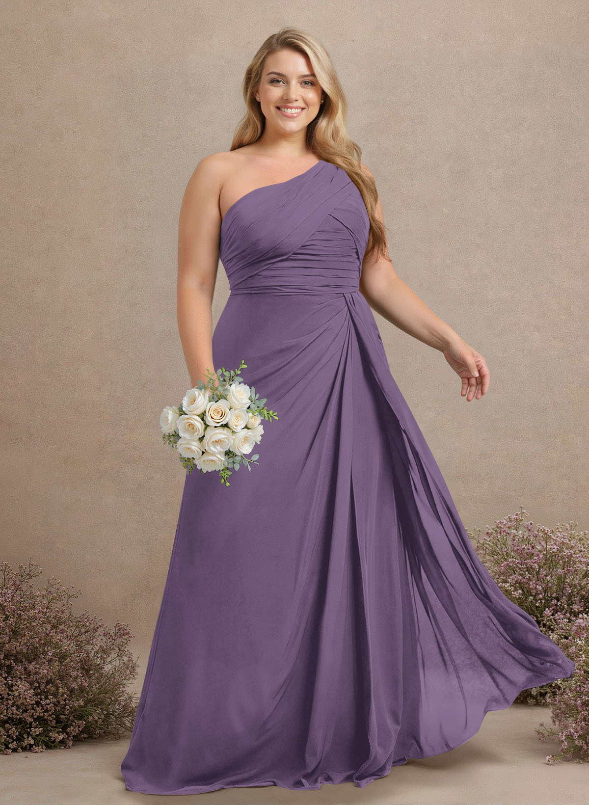 A-Line One-Shoulder Sleeveless Chiffon Bridesmaid Dresses With High Split, product image 271