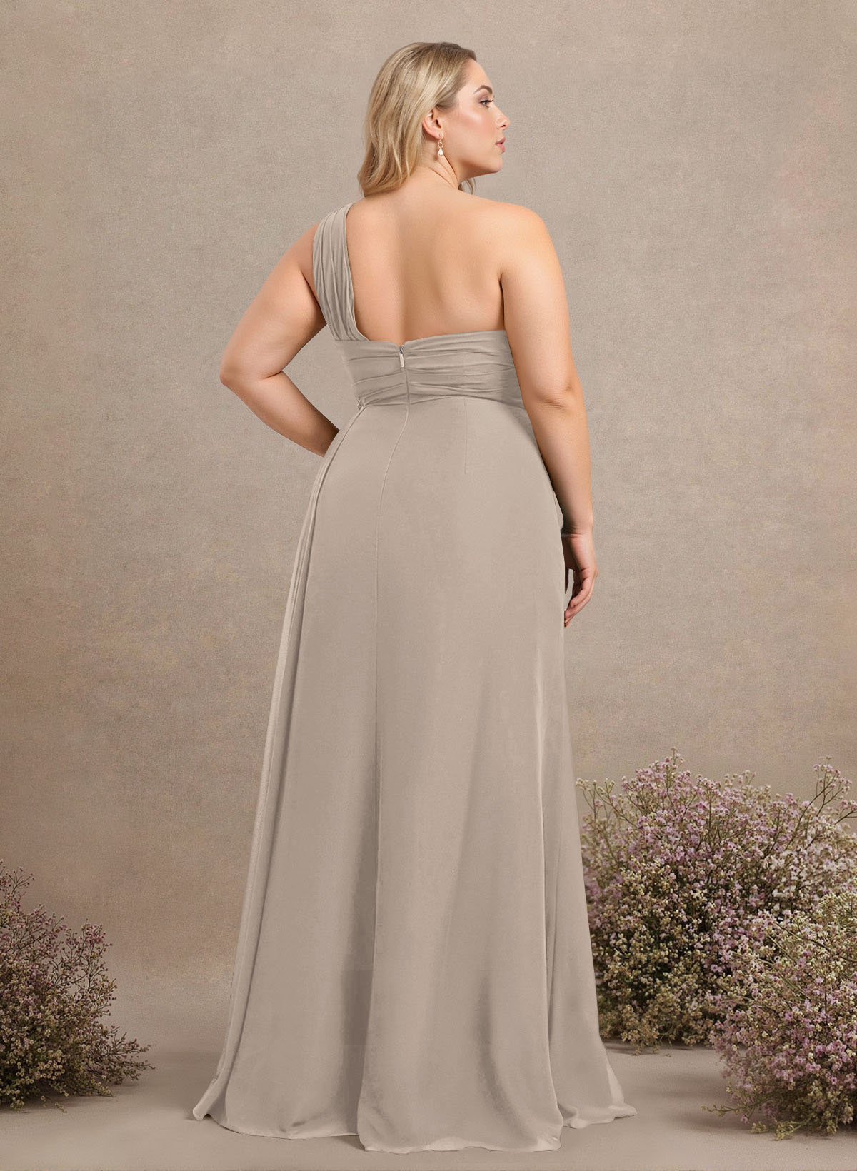 A-Line One-Shoulder Sleeveless Chiffon Bridesmaid Dresses With High Split, product image 326