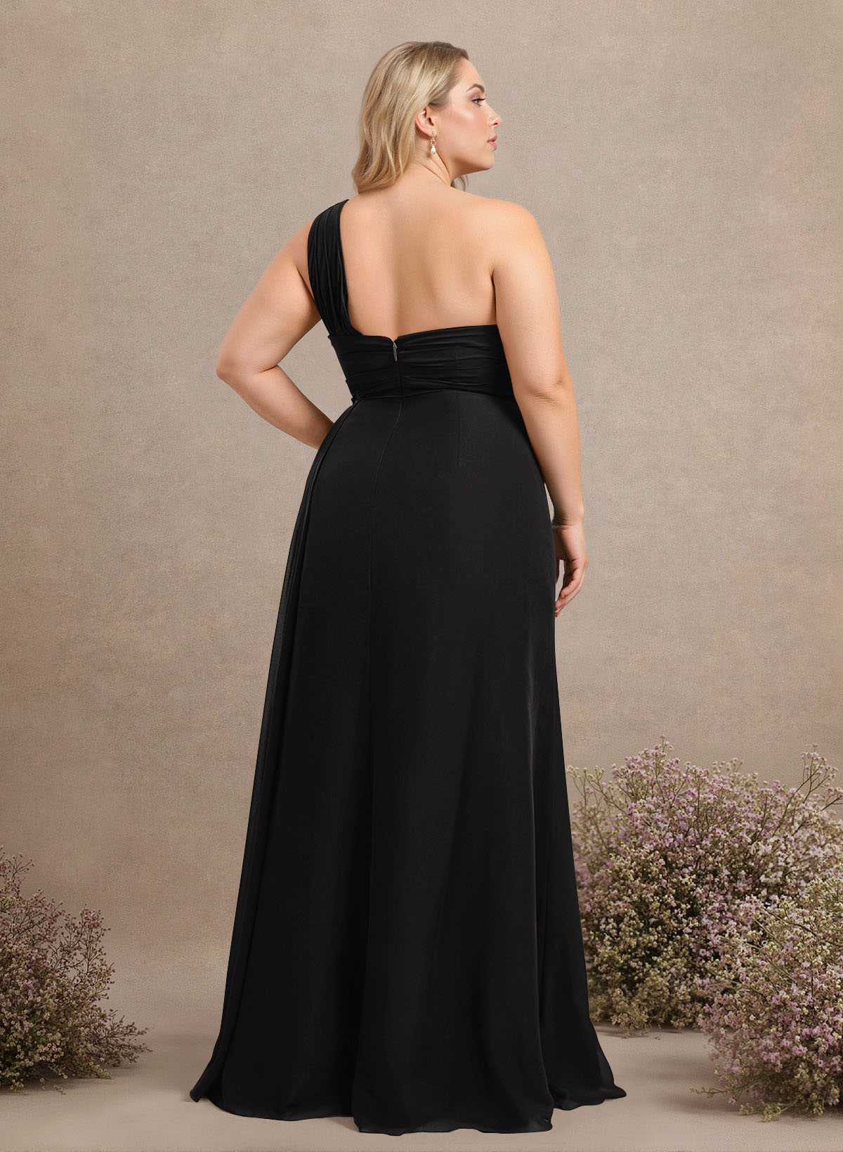 A-Line One-Shoulder Sleeveless Chiffon Bridesmaid Dresses With High Split, product image 322