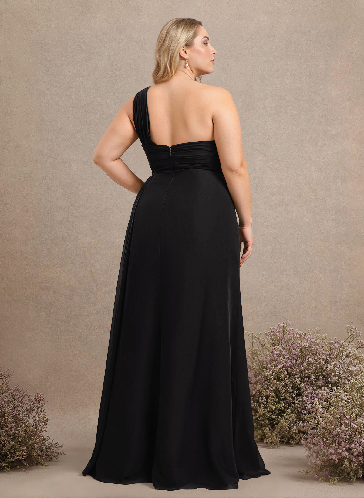 A-Line One-Shoulder Sleeveless Chiffon Bridesmaid Dresses With High Split, product image 322