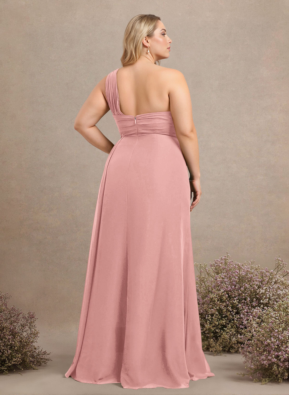 A-Line One-Shoulder Sleeveless Chiffon Bridesmaid Dresses With High Split, product image 250