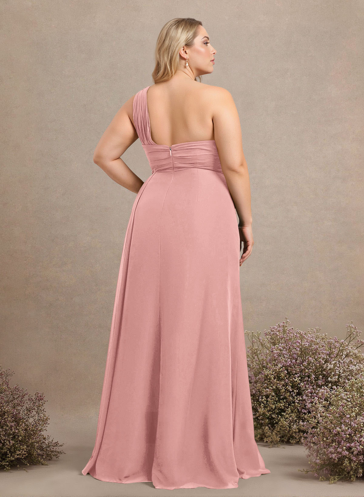 A-Line One-Shoulder Sleeveless Chiffon Bridesmaid Dresses With High Split, product image 250