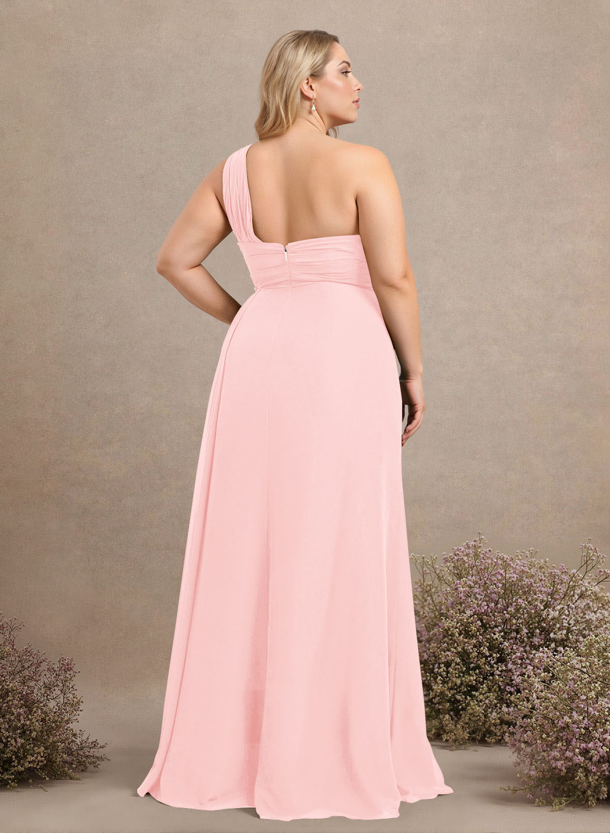 A-Line One-Shoulder Sleeveless Chiffon Bridesmaid Dresses With High Split, product image 256