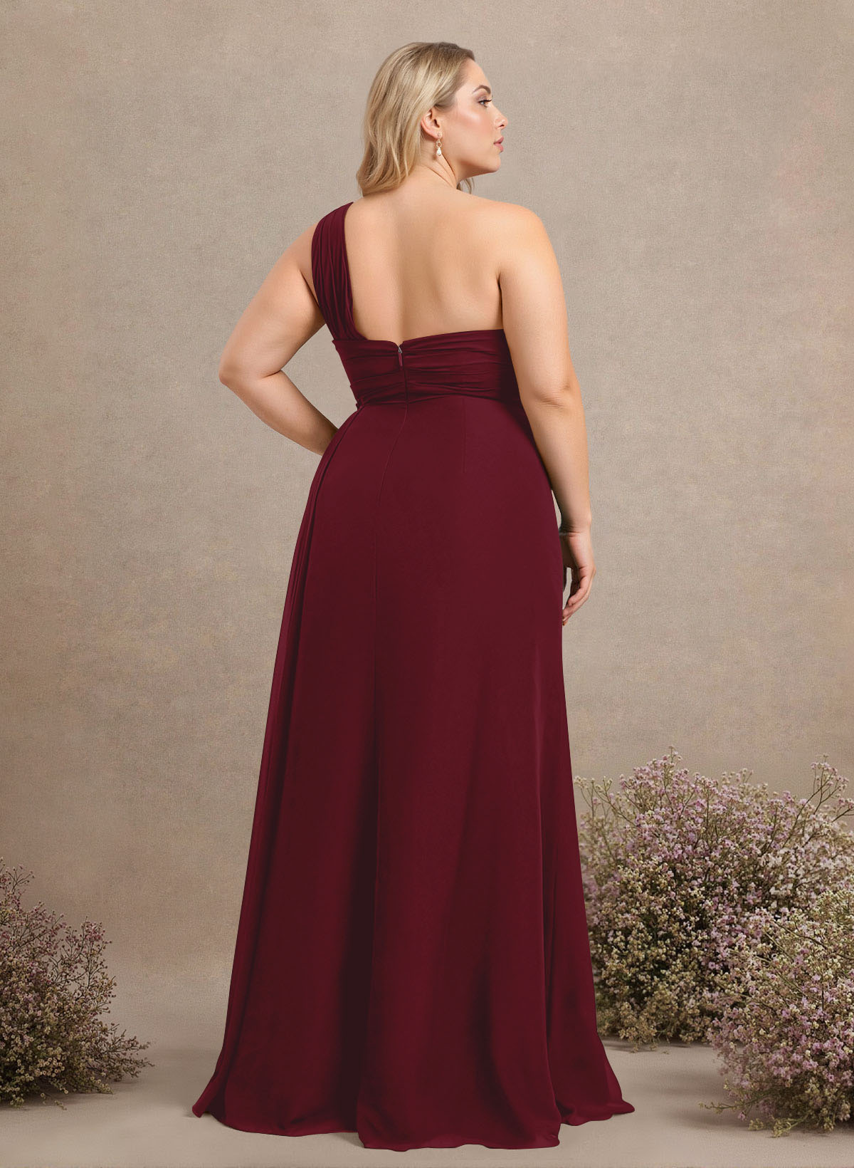 A-Line One-Shoulder Sleeveless Chiffon Bridesmaid Dresses With High Split, product image 234