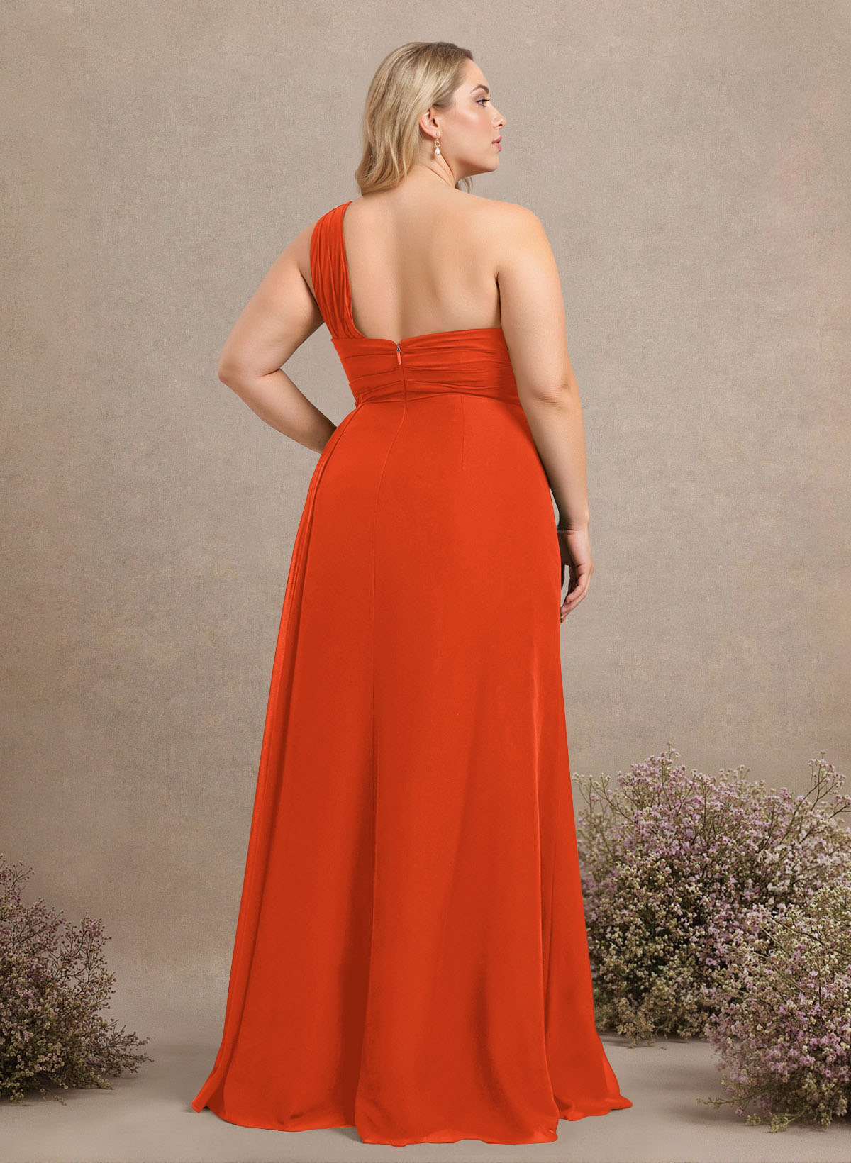 A-Line One-Shoulder Sleeveless Chiffon Bridesmaid Dresses With High Split, product image 328
