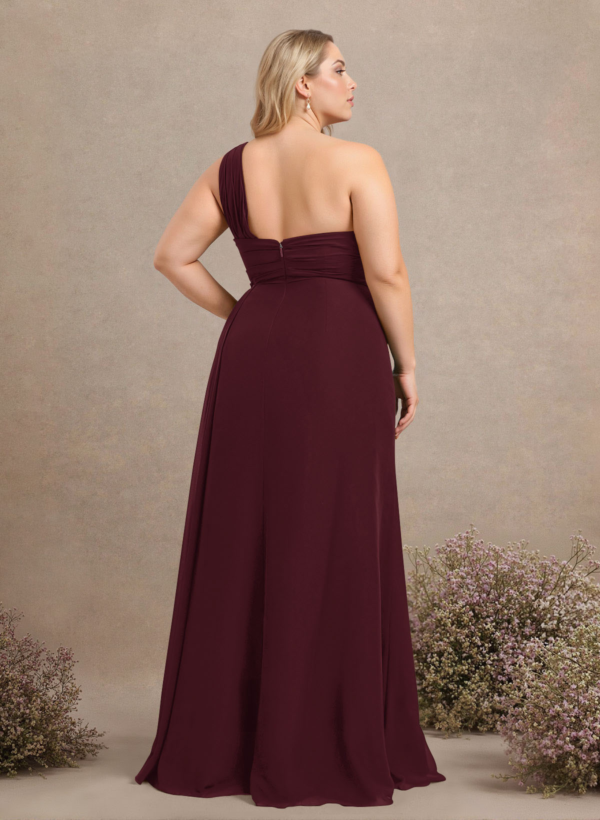 A-Line One-Shoulder Sleeveless Chiffon Bridesmaid Dresses With High Split, product image 232