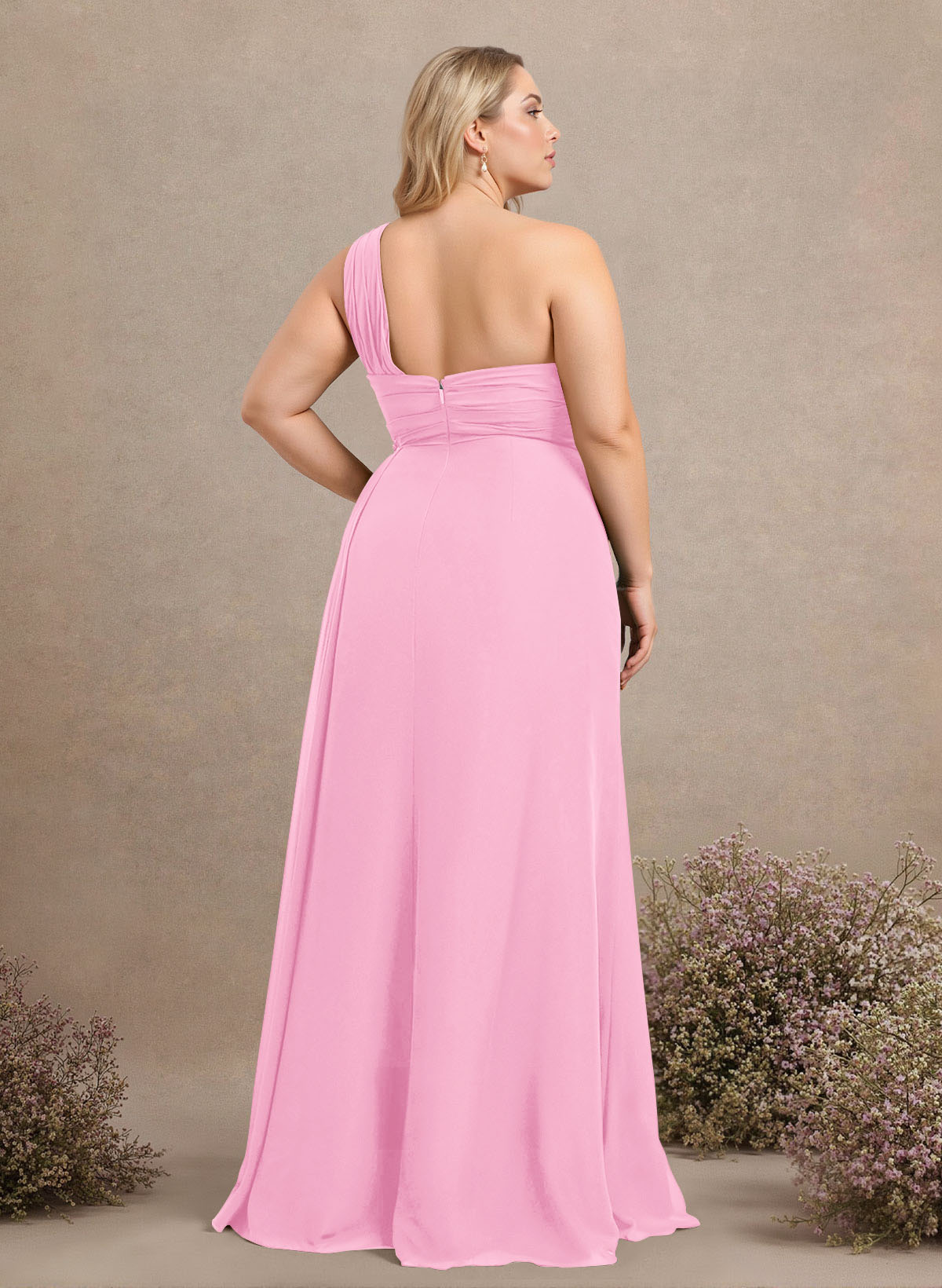 A-Line One-Shoulder Sleeveless Chiffon Bridesmaid Dresses With High Split, product image 258