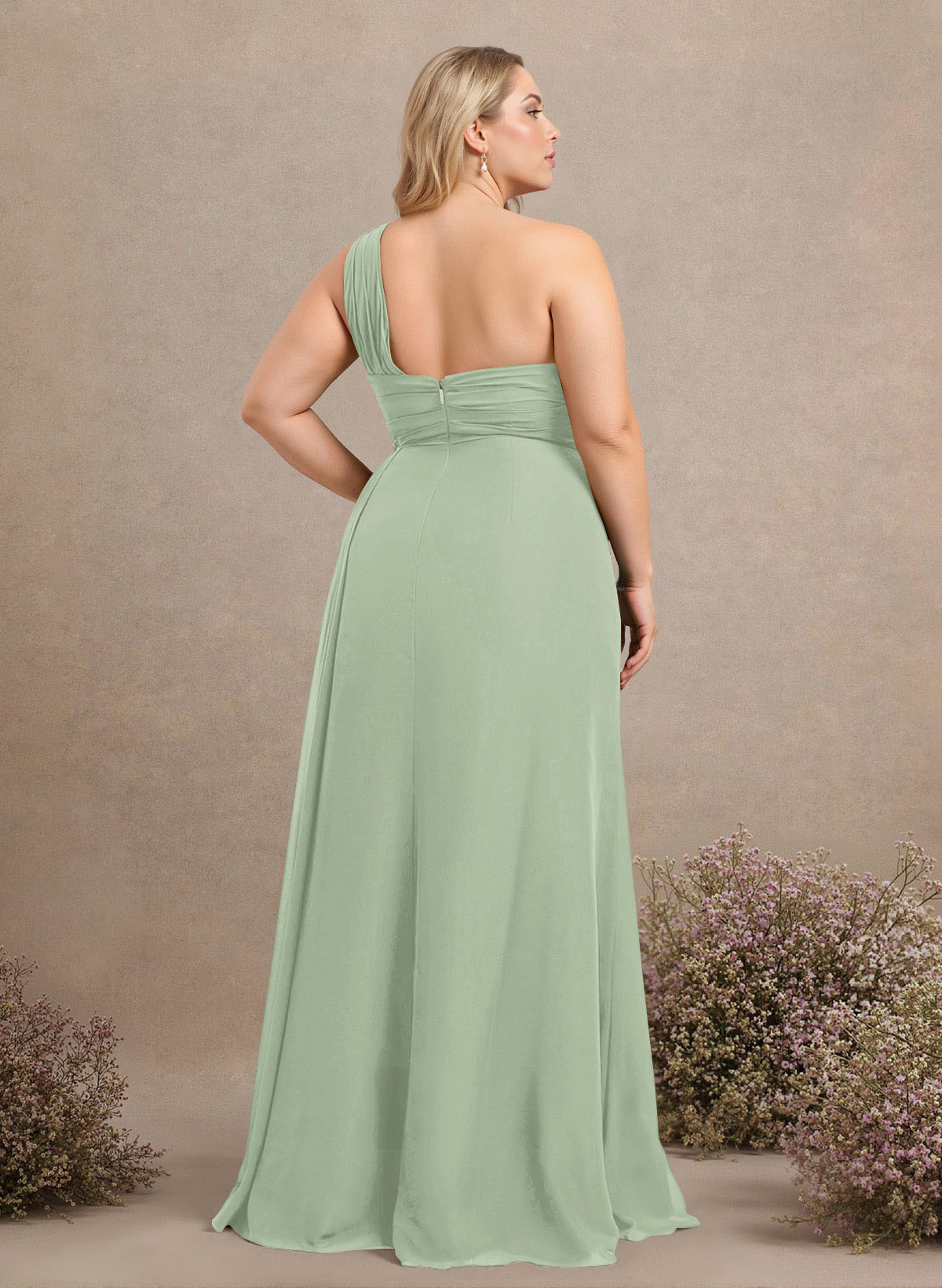 A-Line One-Shoulder Sleeveless Chiffon Bridesmaid Dresses With High Split, product image 292