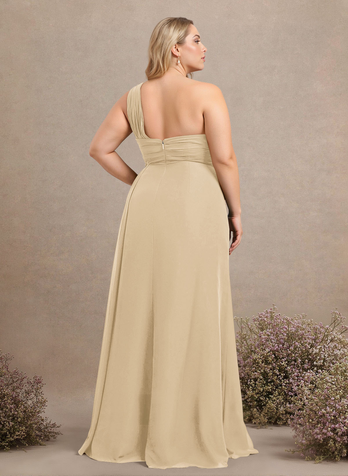 A-Line One-Shoulder Sleeveless Chiffon Bridesmaid Dresses With High Split, product image 300