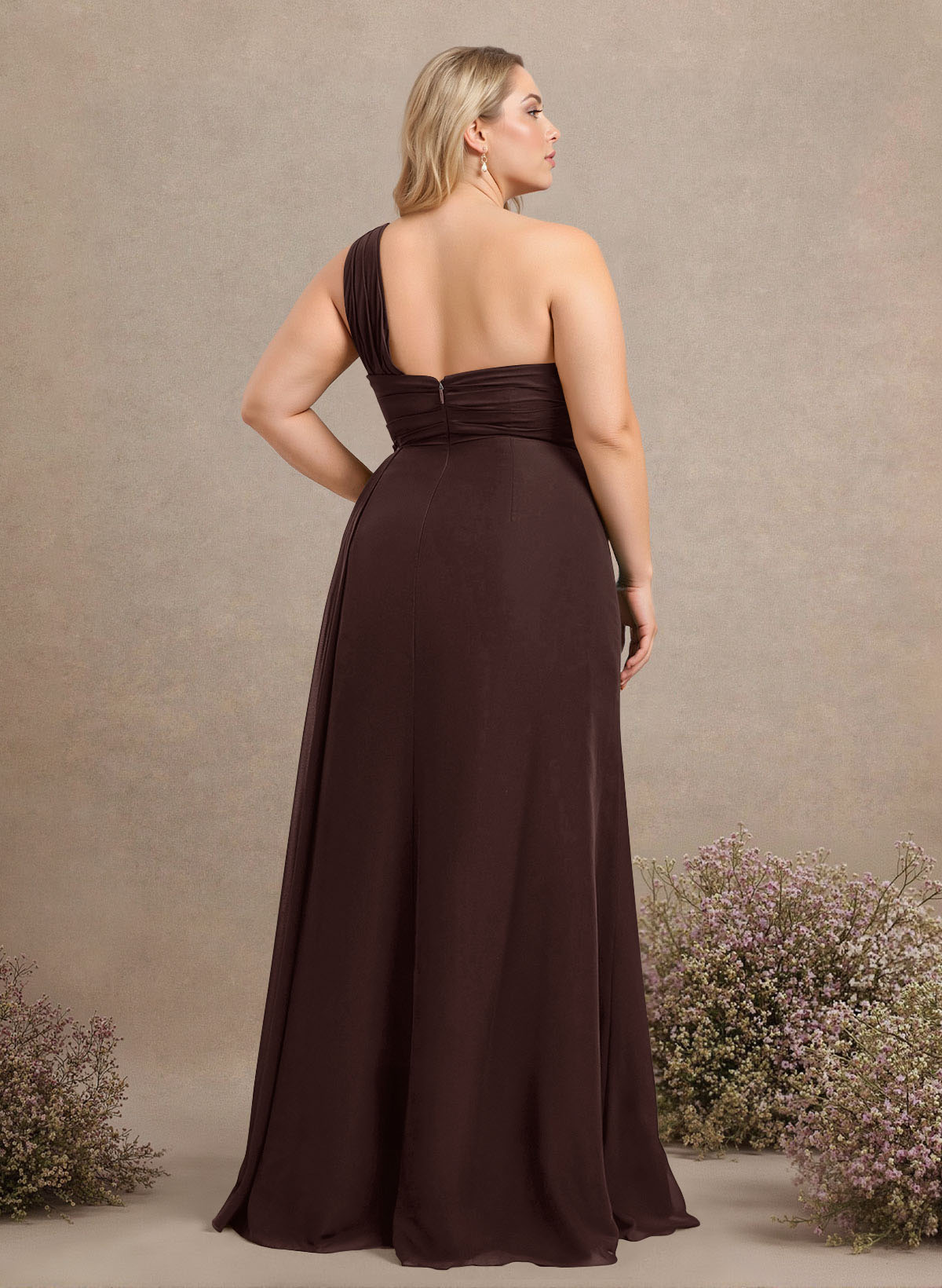 A-Line One-Shoulder Sleeveless Chiffon Bridesmaid Dresses With High Split, product image 312