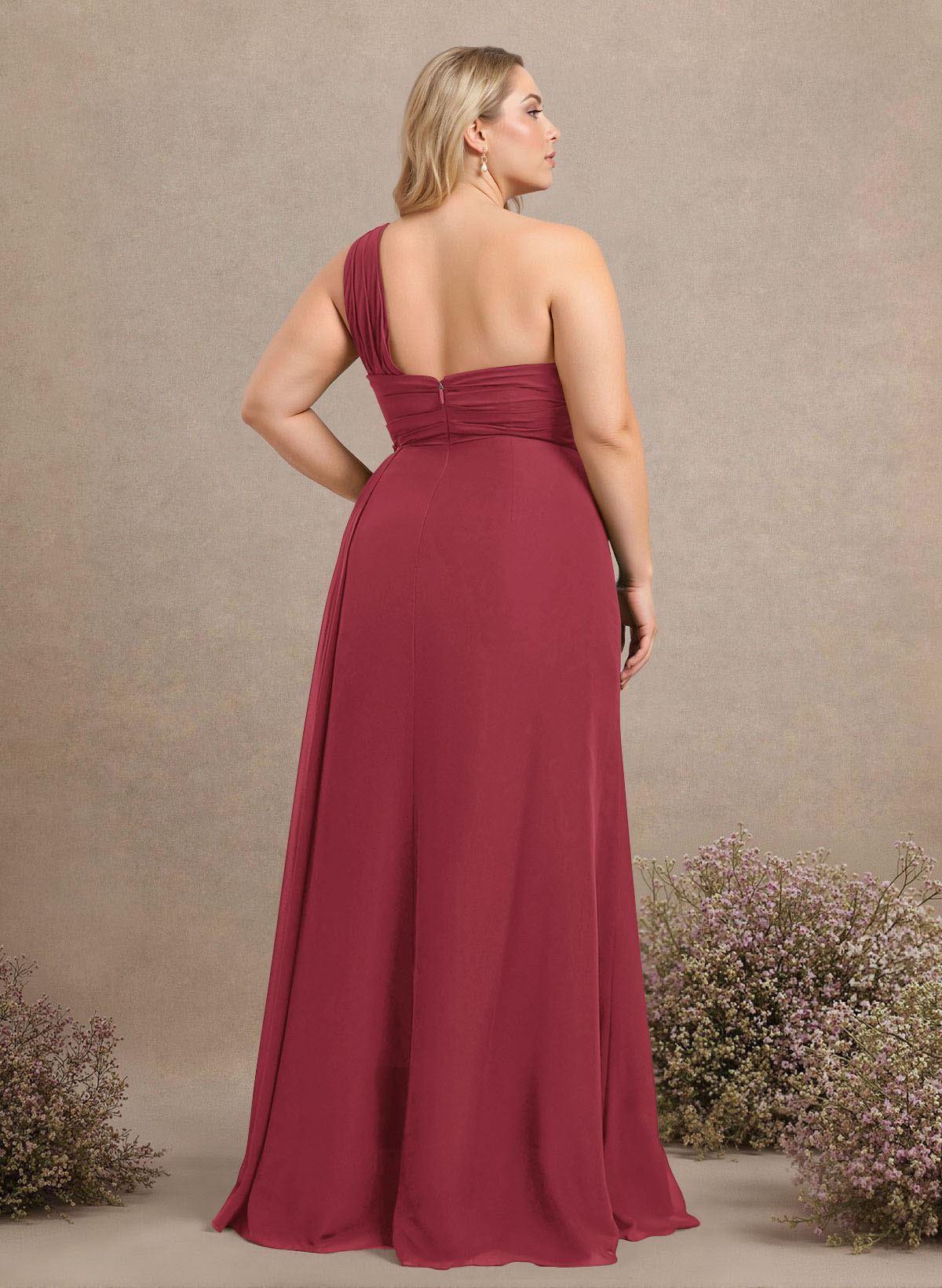 A-Line One-Shoulder Sleeveless Chiffon Bridesmaid Dresses With High Split, product image 236