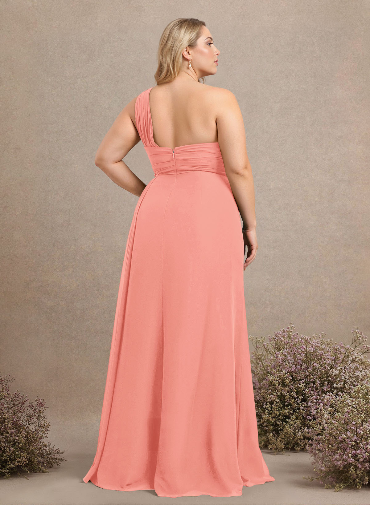 A-Line One-Shoulder Sleeveless Chiffon Bridesmaid Dresses With High Split, product image 254