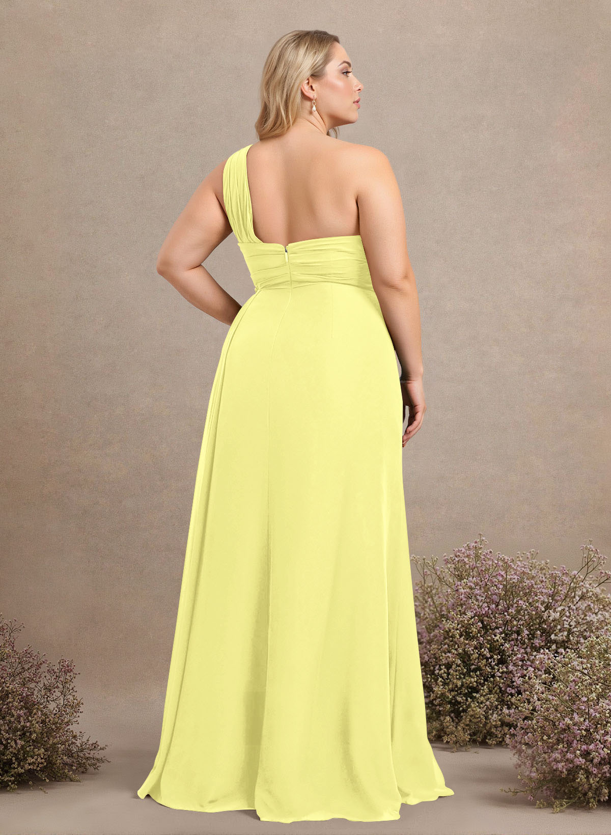A-Line One-Shoulder Sleeveless Chiffon Bridesmaid Dresses With High Split, product image 304