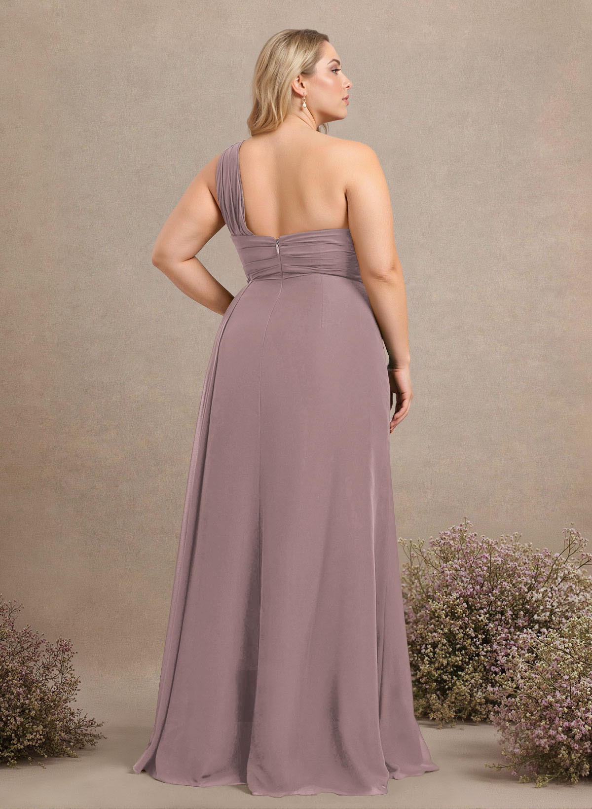 A-Line One-Shoulder Sleeveless Chiffon Bridesmaid Dresses With High Split, product image 260