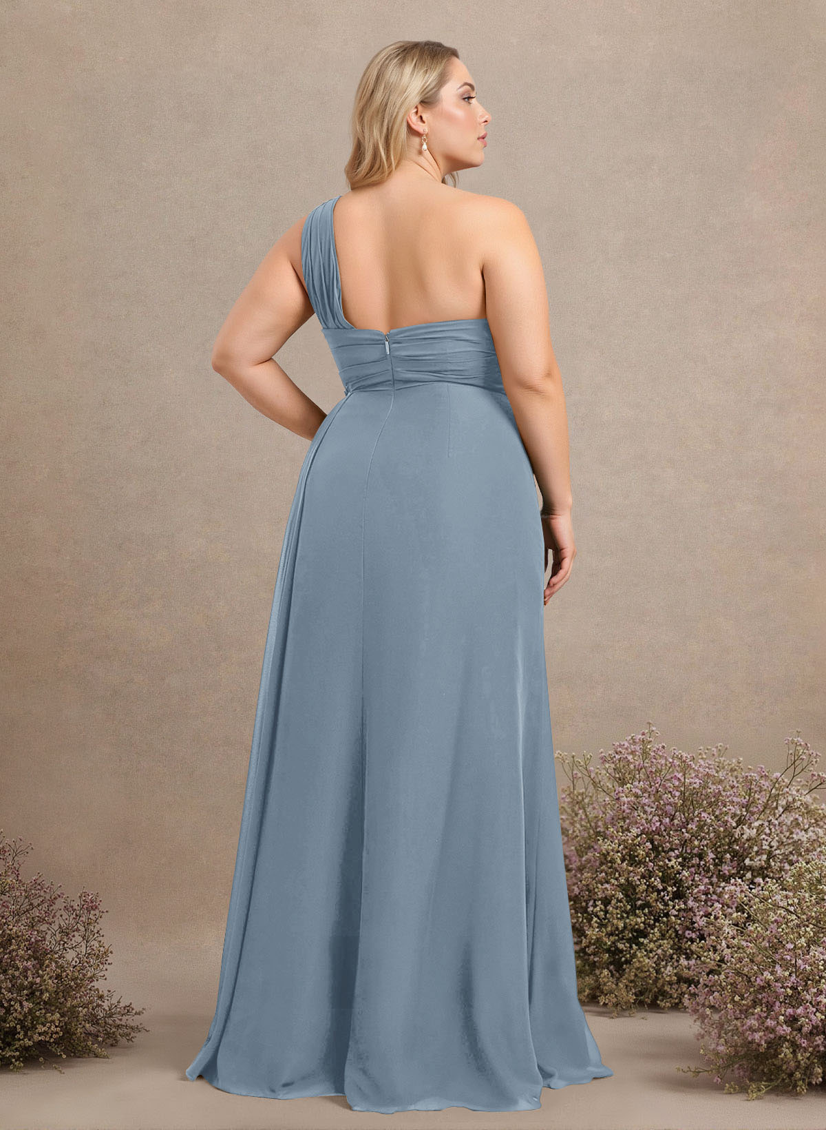 A-Line One-Shoulder Sleeveless Chiffon Bridesmaid Dresses With High Split, product image 212