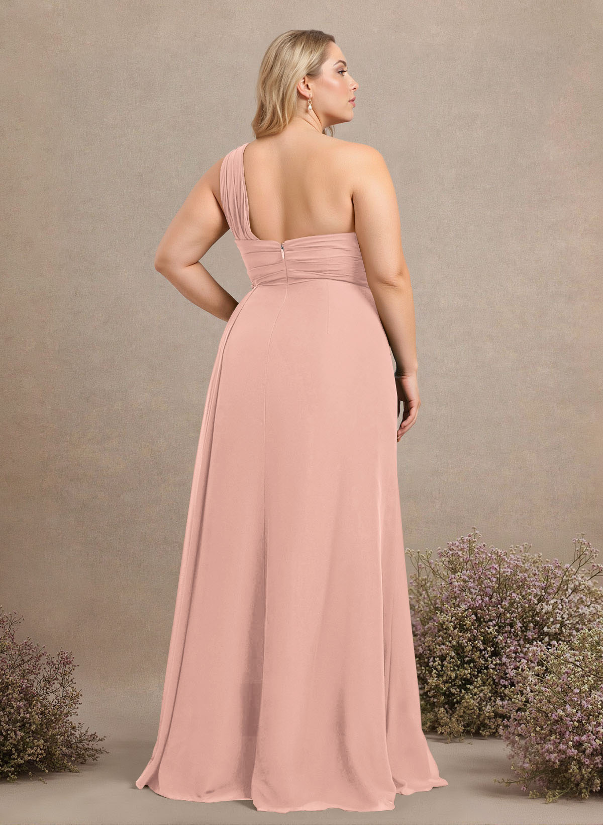 A-Line One-Shoulder Sleeveless Chiffon Bridesmaid Dresses With High Split, product image 246