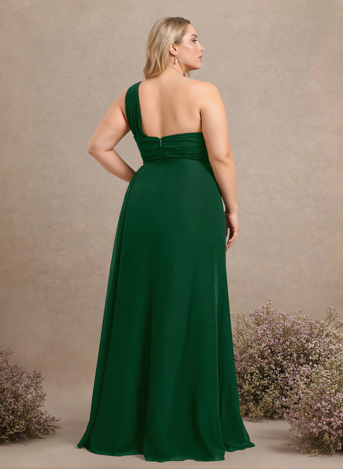 A-Line One-Shoulder Sleeveless Chiffon Bridesmaid Dresses With High Split, product image 334