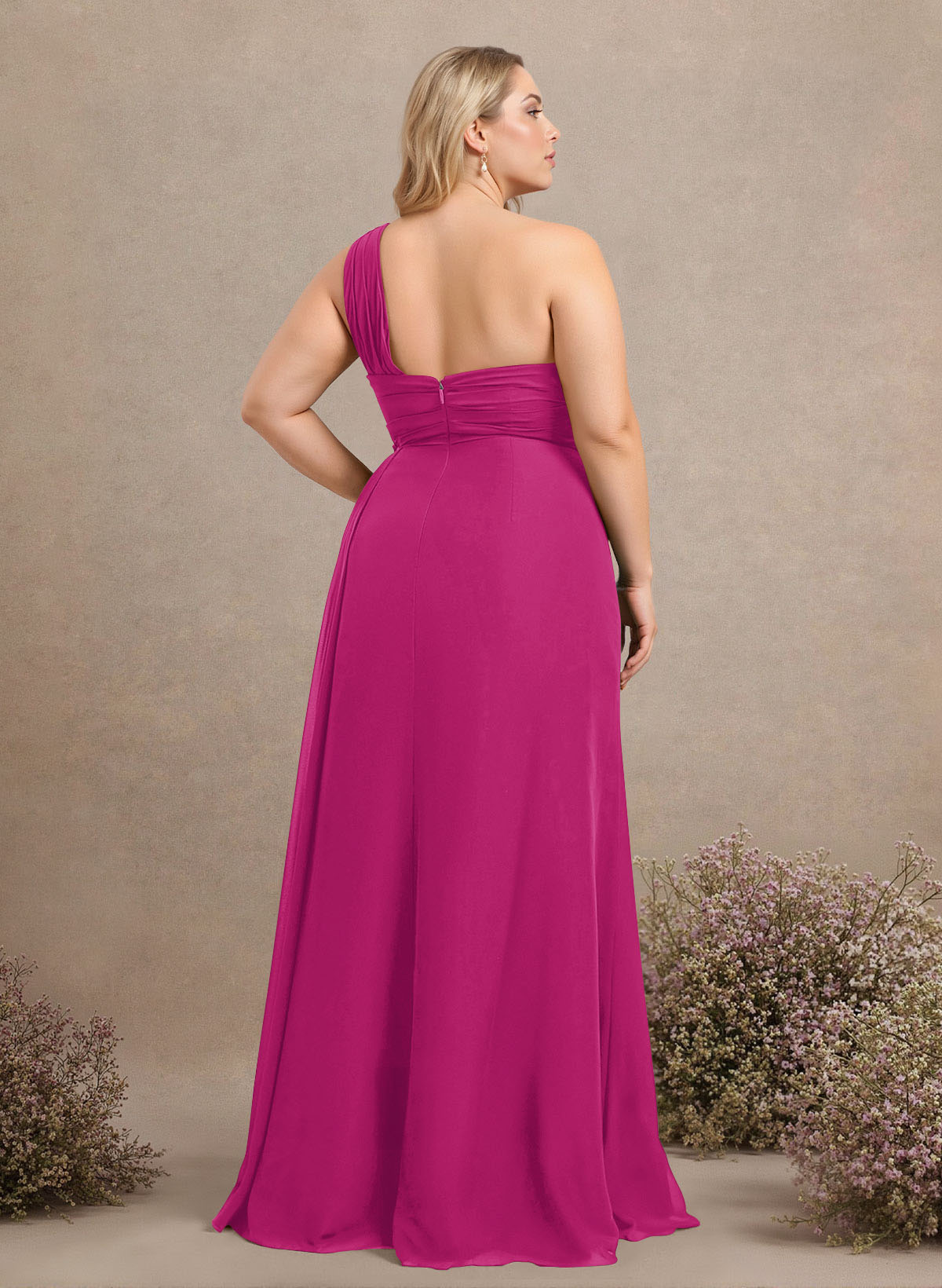 A-Line One-Shoulder Sleeveless Chiffon Bridesmaid Dresses With High Split, product image 282