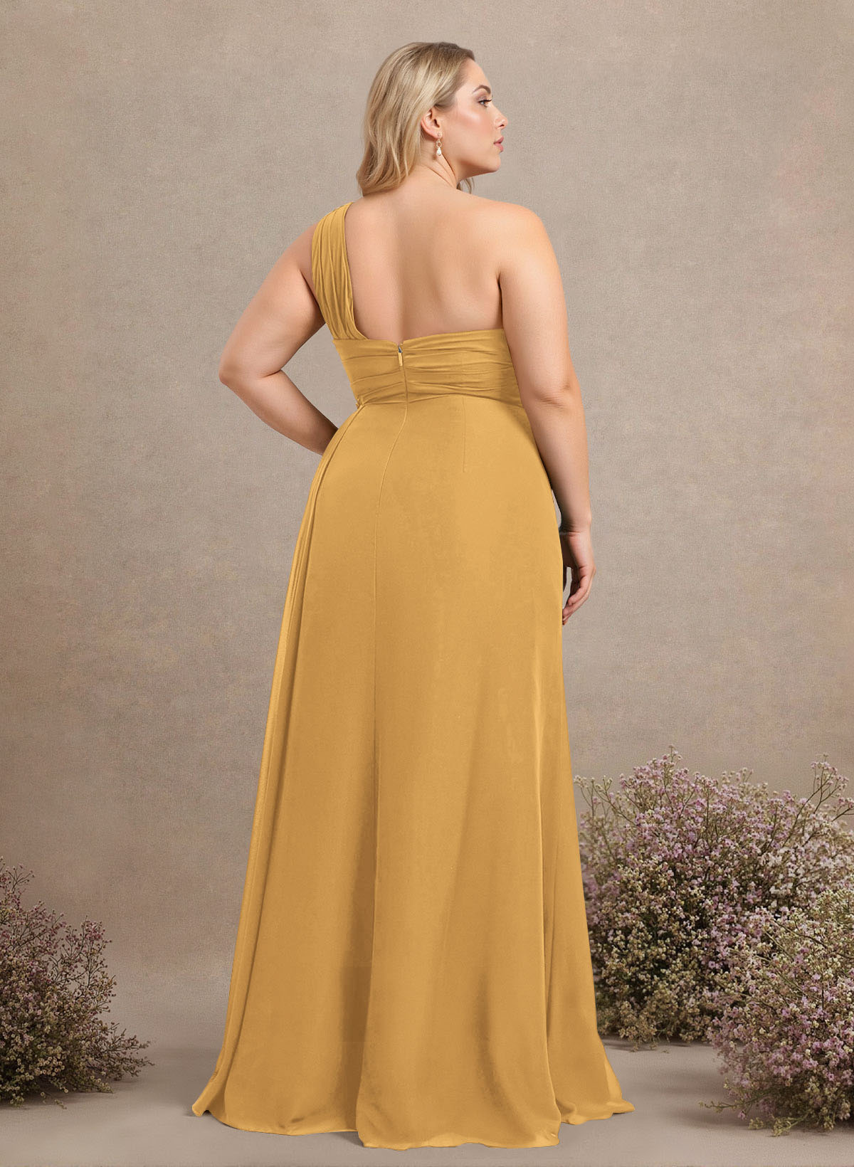 A-Line One-Shoulder Sleeveless Chiffon Bridesmaid Dresses With High Split, product image 306