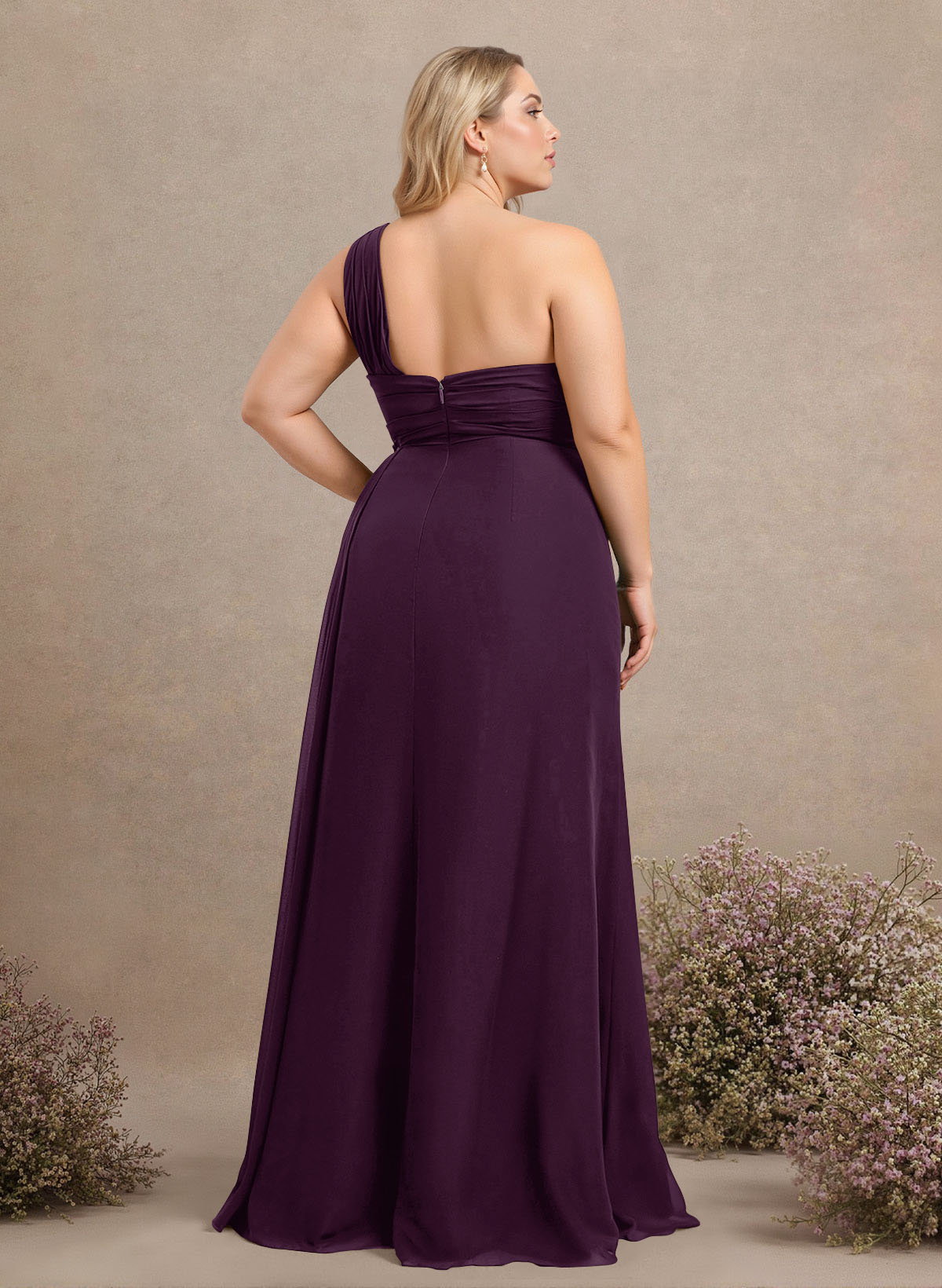 A-Line One-Shoulder Sleeveless Chiffon Bridesmaid Dresses With High Split, product image 276