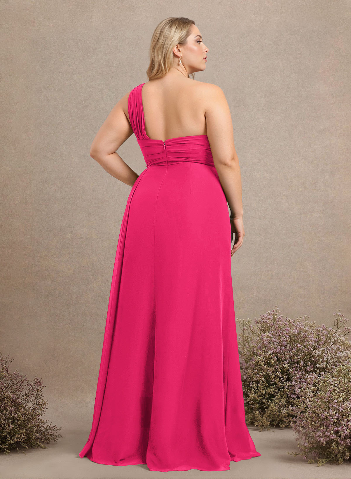 A-Line One-Shoulder Sleeveless Chiffon Bridesmaid Dresses With High Split, product image 280