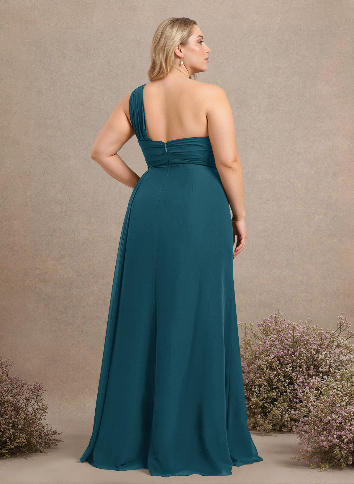 A-Line One-Shoulder Sleeveless Chiffon Bridesmaid Dresses With High Split, product image 218
