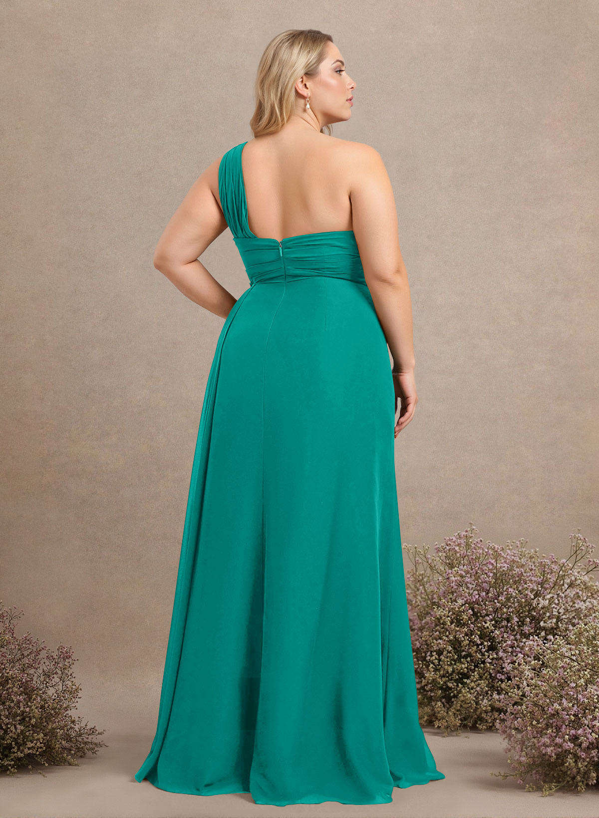 A-Line One-Shoulder Sleeveless Chiffon Bridesmaid Dresses With High Split, product image 290