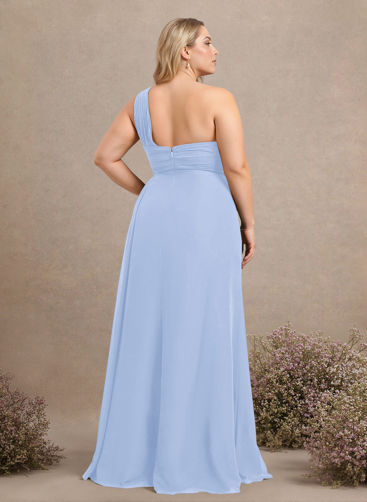 A-Line One-Shoulder Sleeveless Chiffon Bridesmaid Dresses With High Split, product image 270