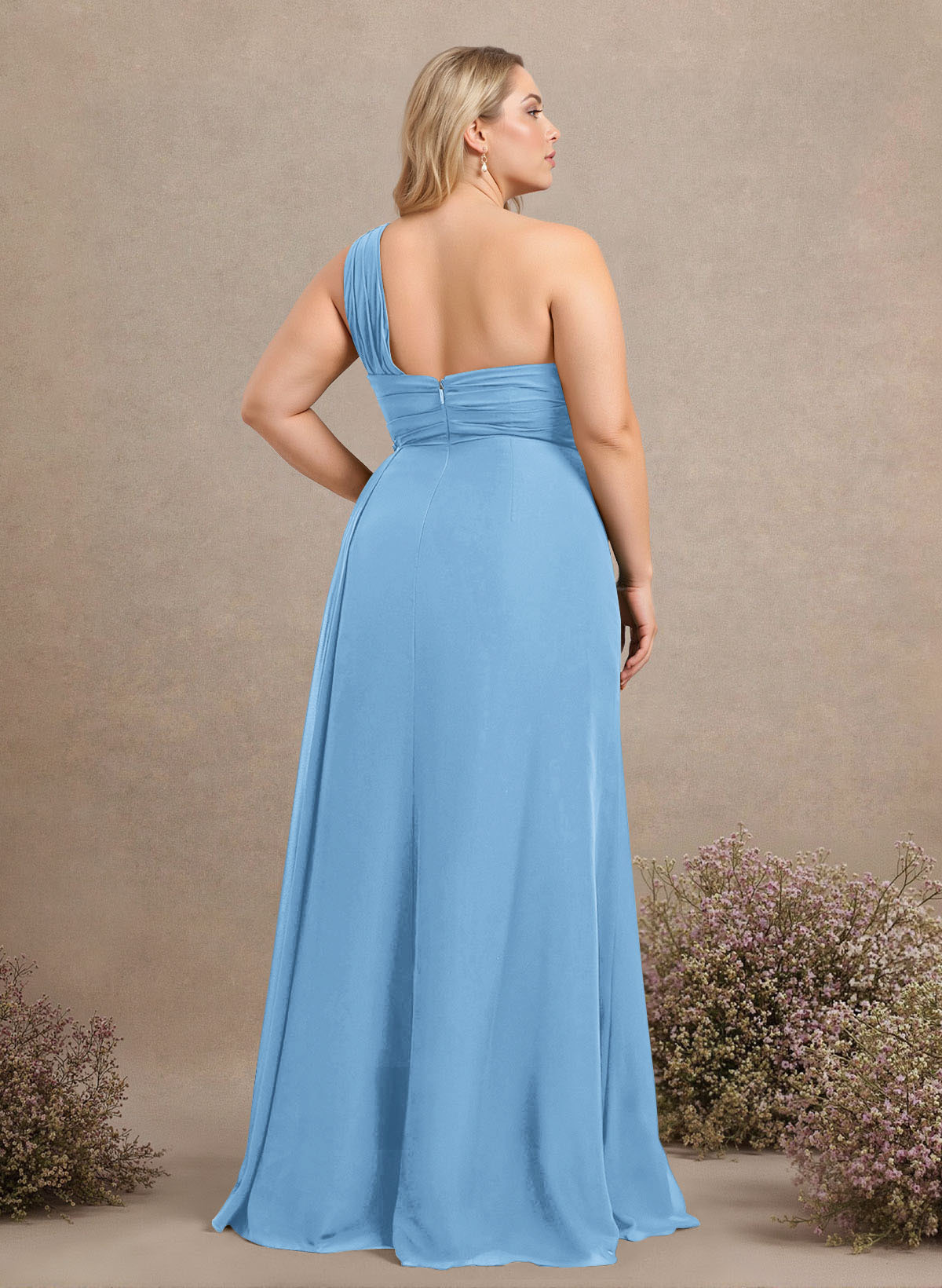 A-Line One-Shoulder Sleeveless Chiffon Bridesmaid Dresses With High Split, product image 226