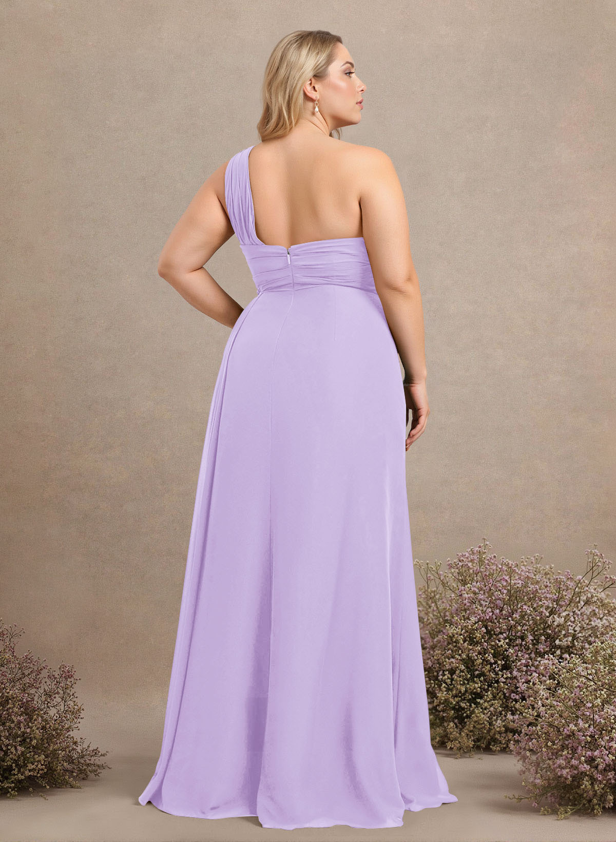 A-Line One-Shoulder Sleeveless Chiffon Bridesmaid Dresses With High Split, product image 268