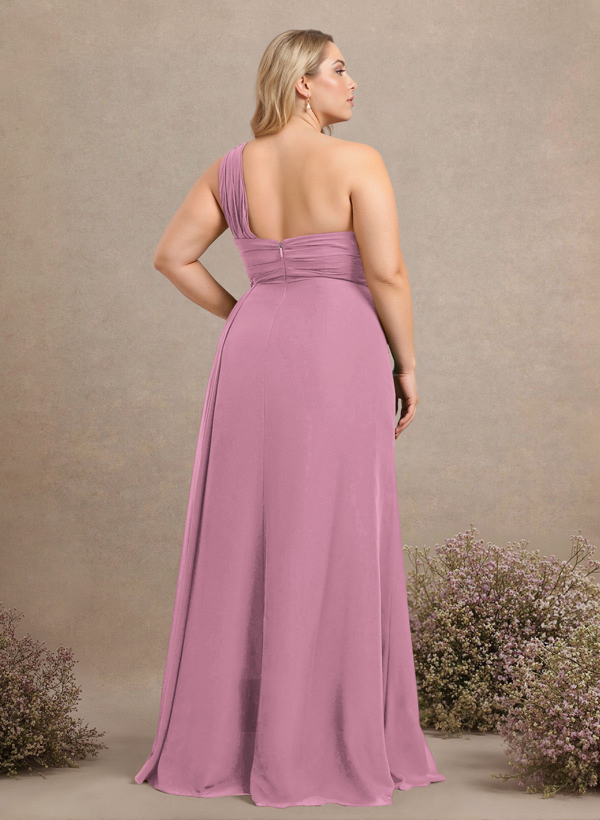 A-Line One-Shoulder Sleeveless Chiffon Bridesmaid Dresses With High Split, product image 266