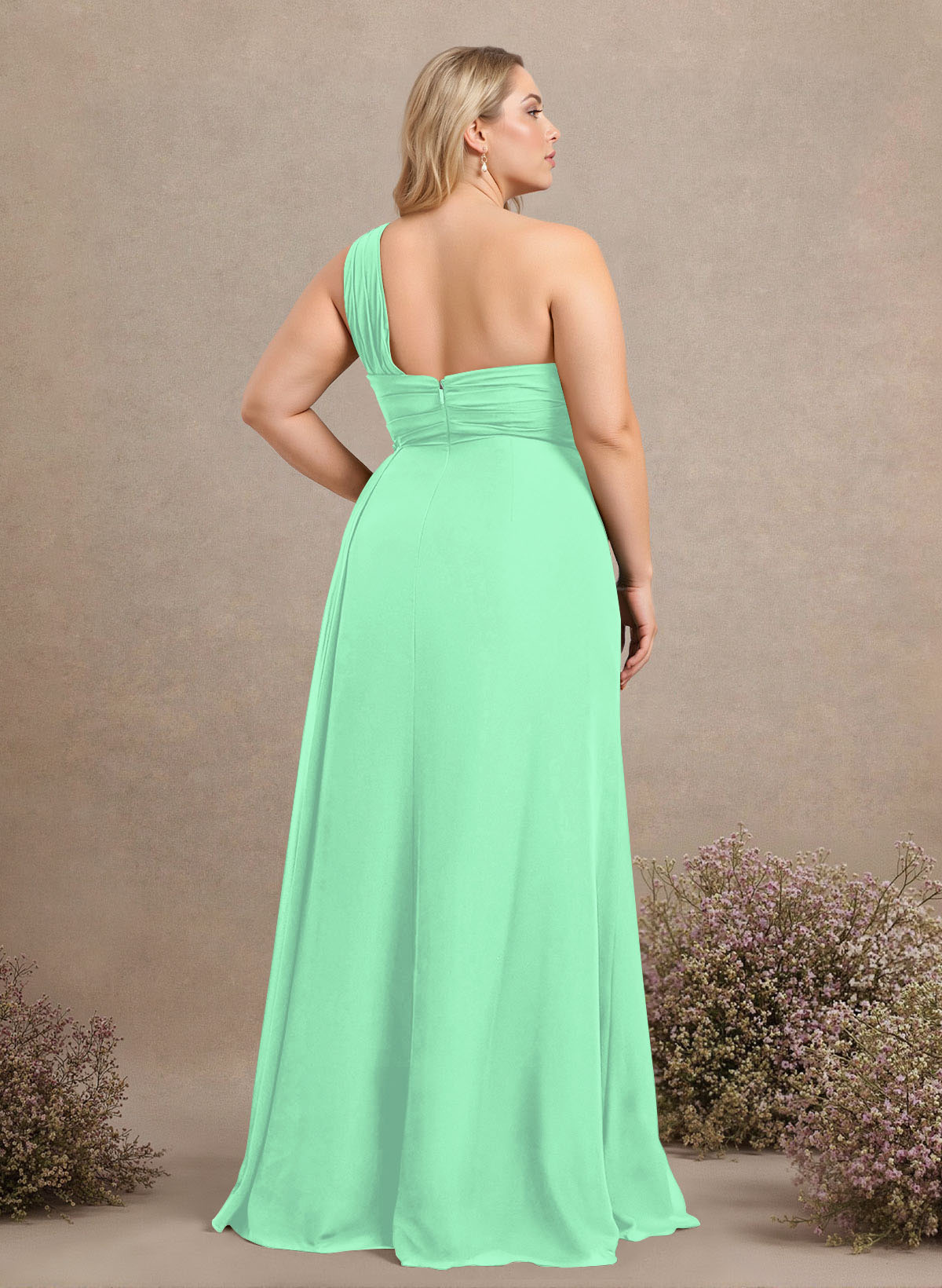 A-Line One-Shoulder Sleeveless Chiffon Bridesmaid Dresses With High Split, product image 296