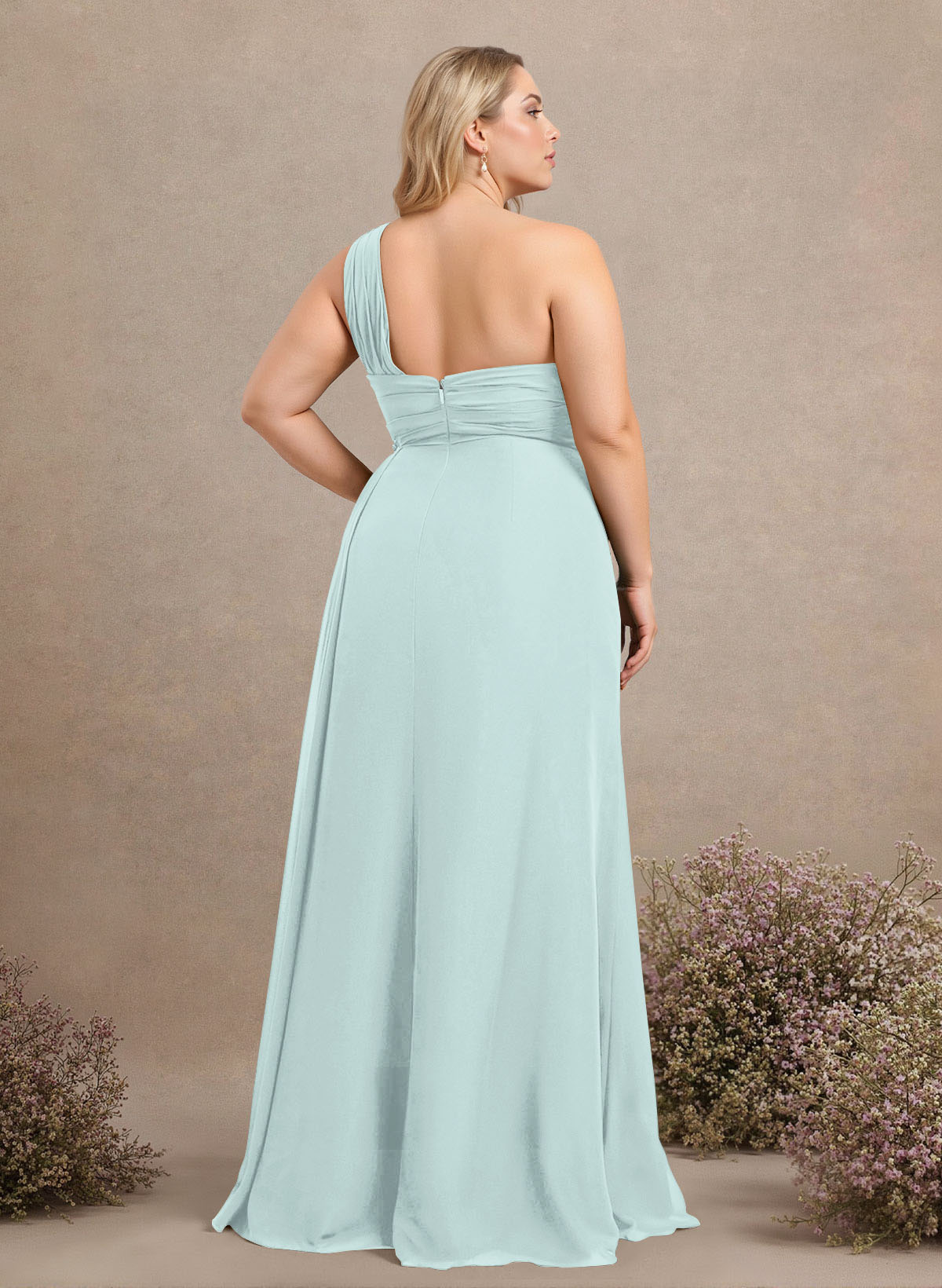 A-Line One-Shoulder Sleeveless Chiffon Bridesmaid Dresses With High Split, product image 230