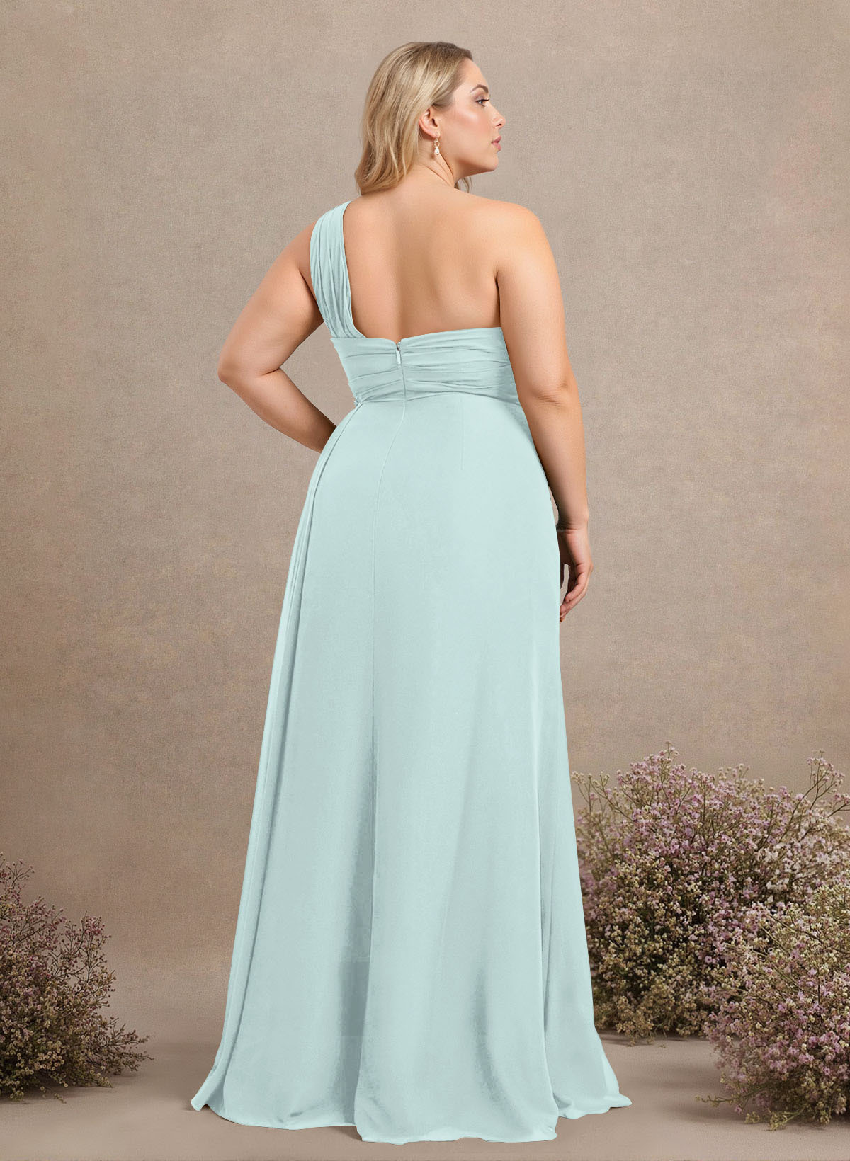 A-Line One-Shoulder Sleeveless Chiffon Bridesmaid Dresses With High Split, product image 230