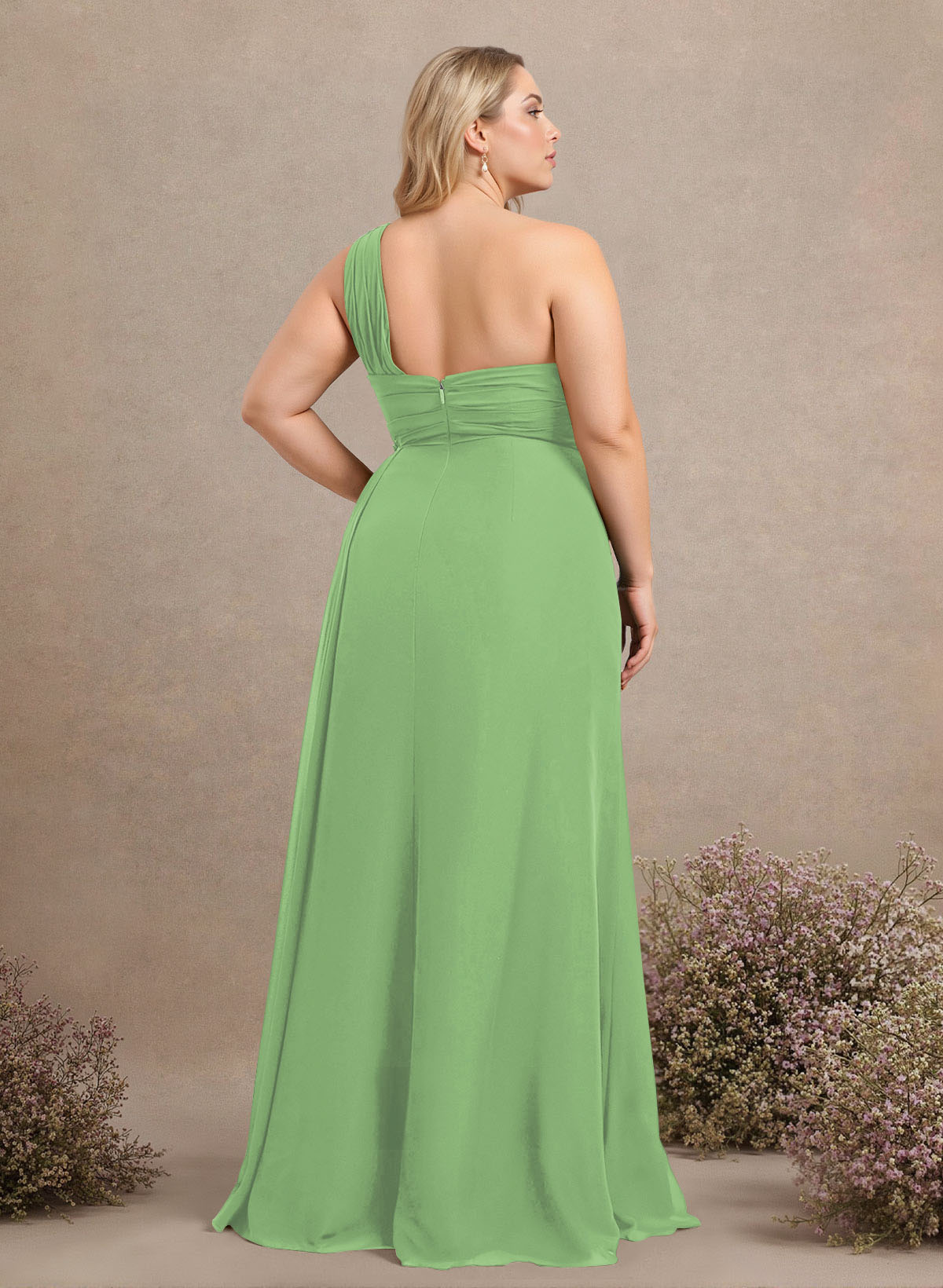 A-Line One-Shoulder Sleeveless Chiffon Bridesmaid Dresses With High Split, product image 336