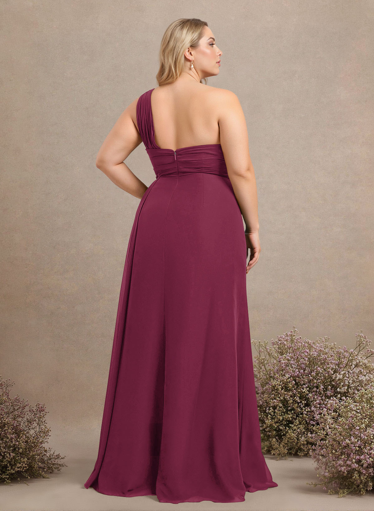 A-Line One-Shoulder Sleeveless Chiffon Bridesmaid Dresses With High Split, product image 238