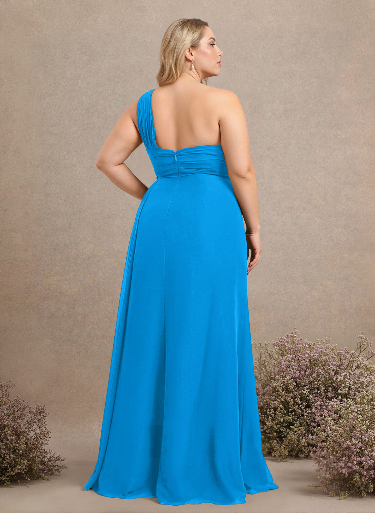 A-Line One-Shoulder Sleeveless Chiffon Bridesmaid Dresses With High Split, product image 222