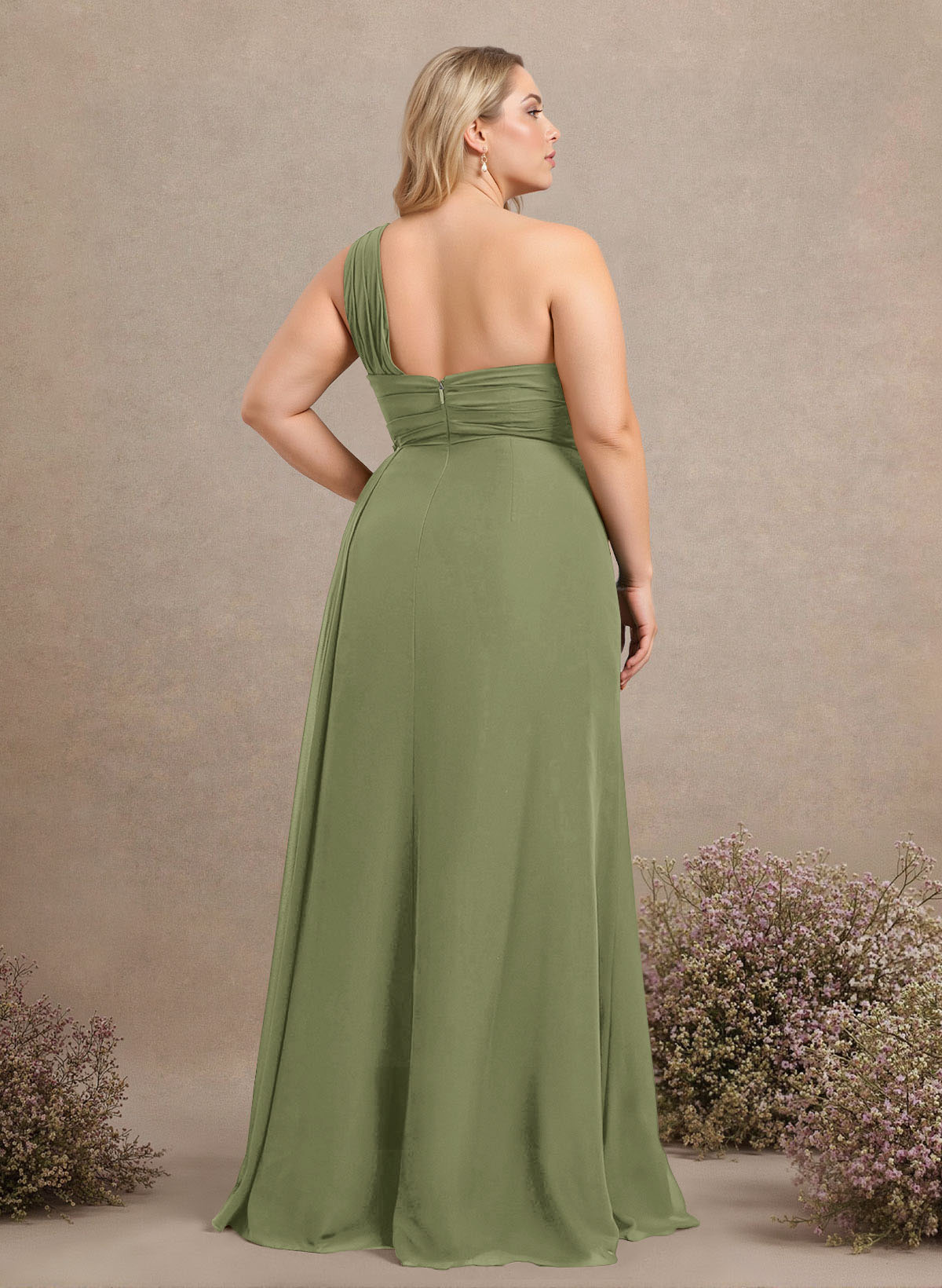 A-Line One-Shoulder Sleeveless Chiffon Bridesmaid Dresses With High Split, product image 324
