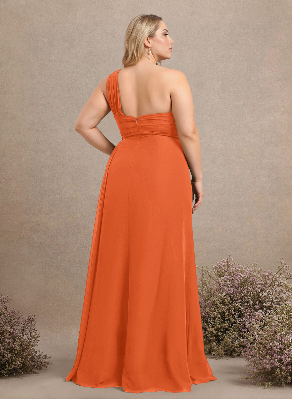A-Line One-Shoulder Sleeveless Chiffon Bridesmaid Dresses With High Split, product image 308