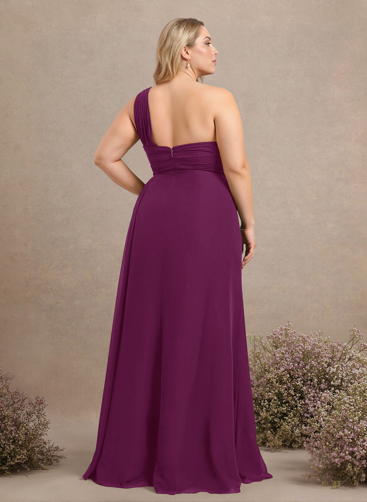 A-Line One-Shoulder Sleeveless Chiffon Bridesmaid Dresses With High Split, product image 278