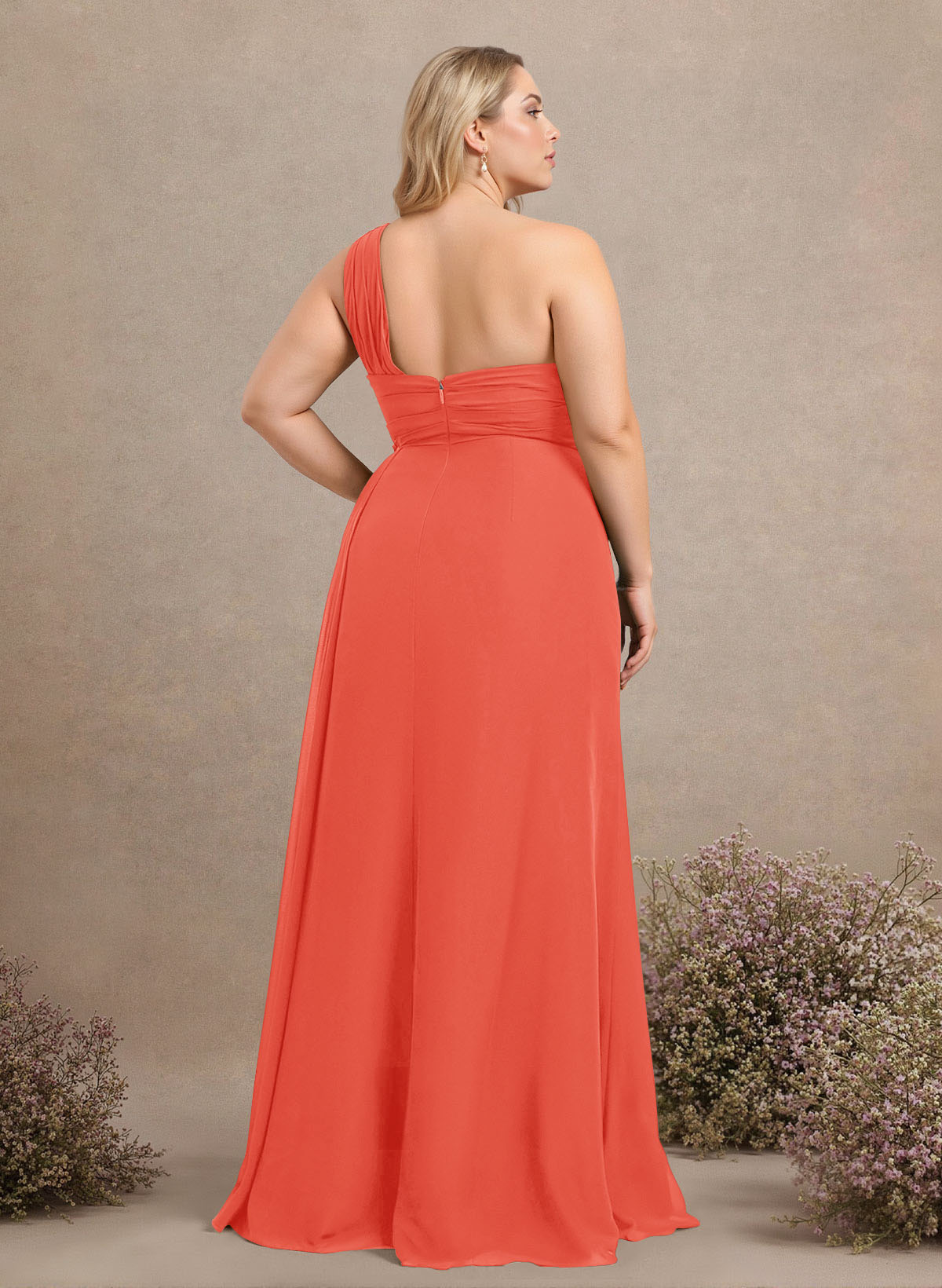 A-Line One-Shoulder Sleeveless Chiffon Bridesmaid Dresses With High Split, product image 310