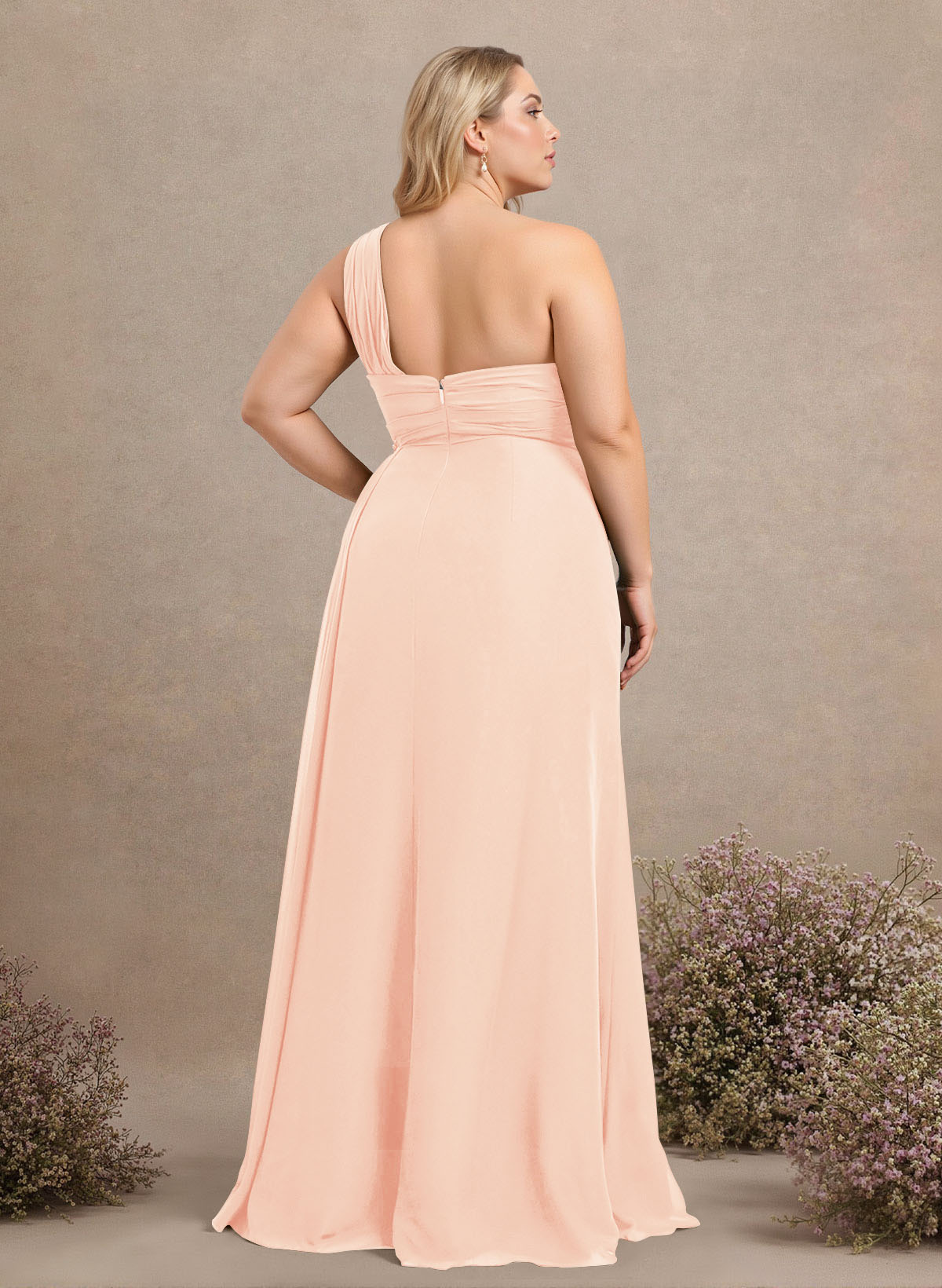 A-Line One-Shoulder Sleeveless Chiffon Bridesmaid Dresses With High Split, product image 248