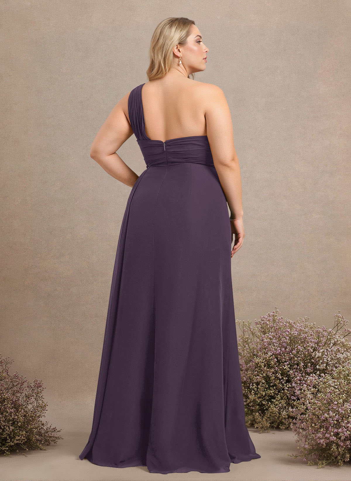 A-Line One-Shoulder Sleeveless Chiffon Bridesmaid Dresses With High Split, product image 274