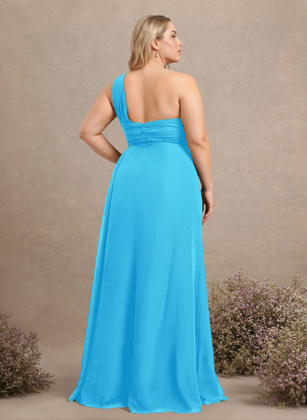 A-Line One-Shoulder Sleeveless Chiffon Bridesmaid Dresses With High Split, product image 224