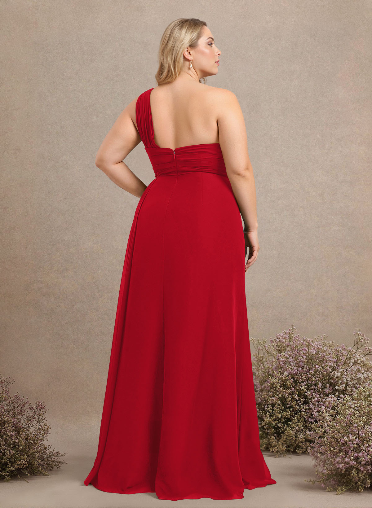 A-Line One-Shoulder Sleeveless Chiffon Bridesmaid Dresses With High Split, product image 240