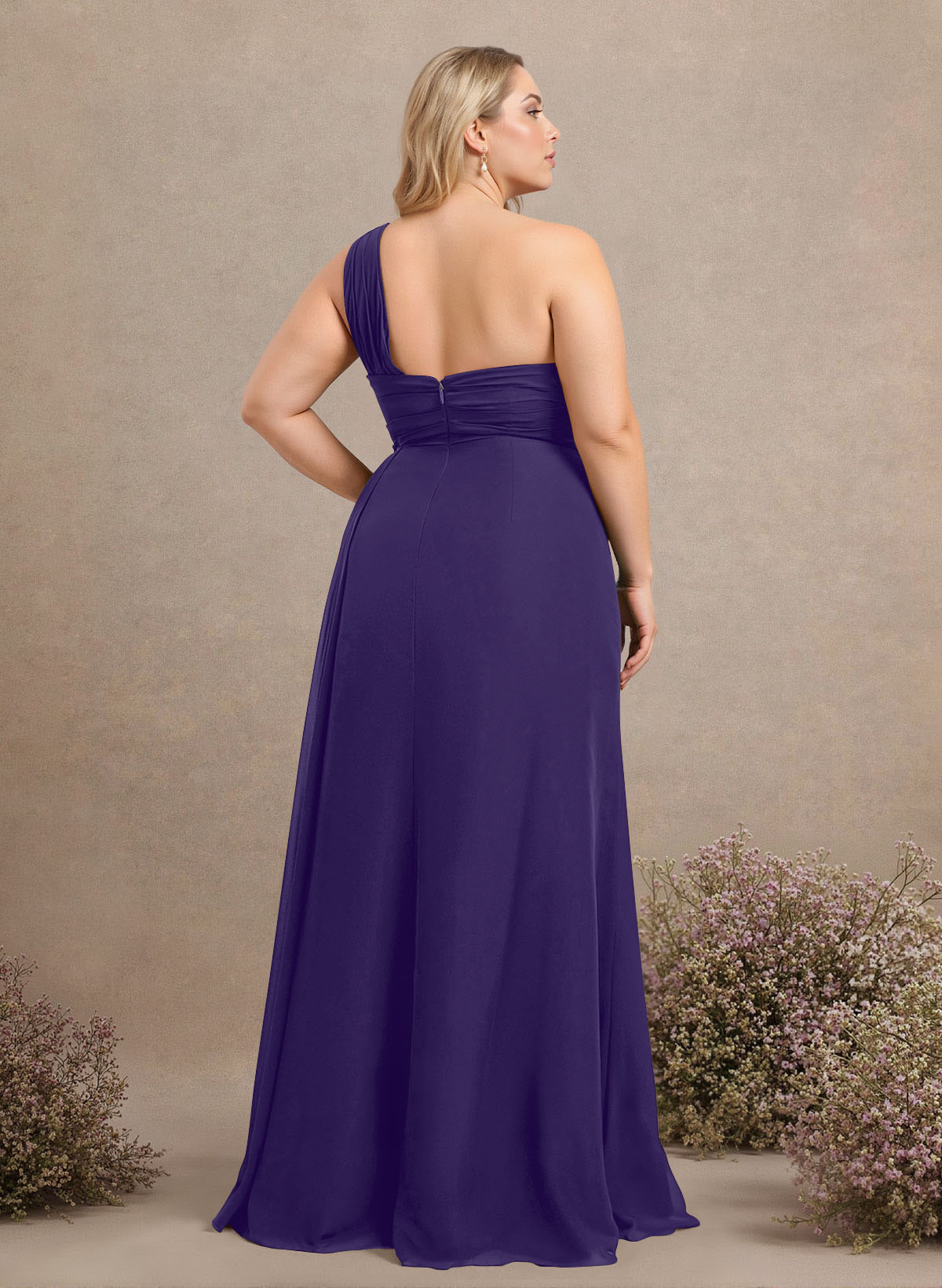 A-Line One-Shoulder Sleeveless Chiffon Bridesmaid Dresses With High Split, product image 284