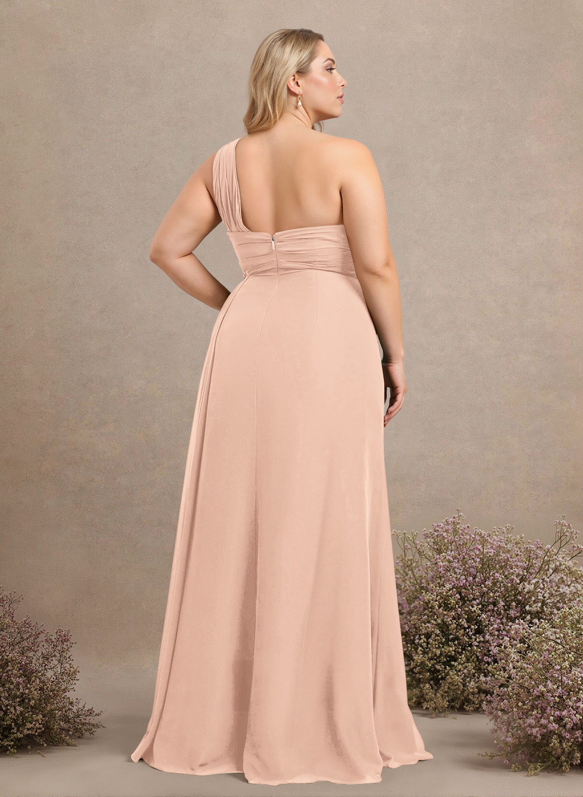 A-Line One-Shoulder Sleeveless Chiffon Bridesmaid Dresses With High Split, product image 330